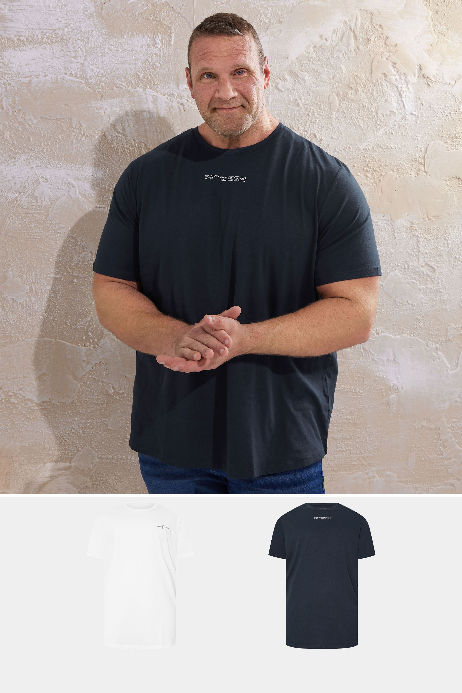 JACK & JONES Big & Tall 2 PACK Navy Blue & White Crew Neck T-Shirts | BadRhino 1