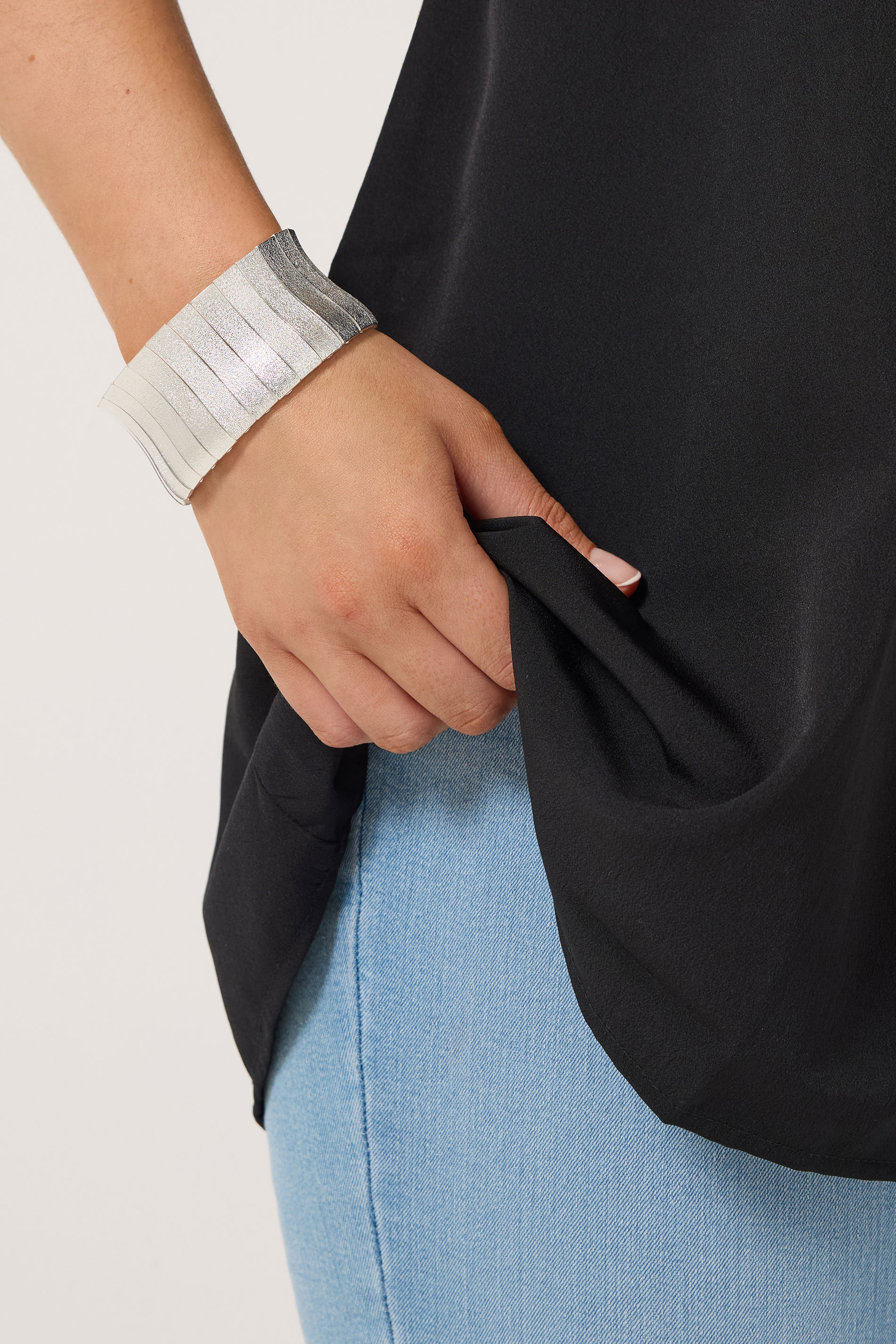 Silver Tone Statement Stretch Bracelet | Yours Clothing 1
