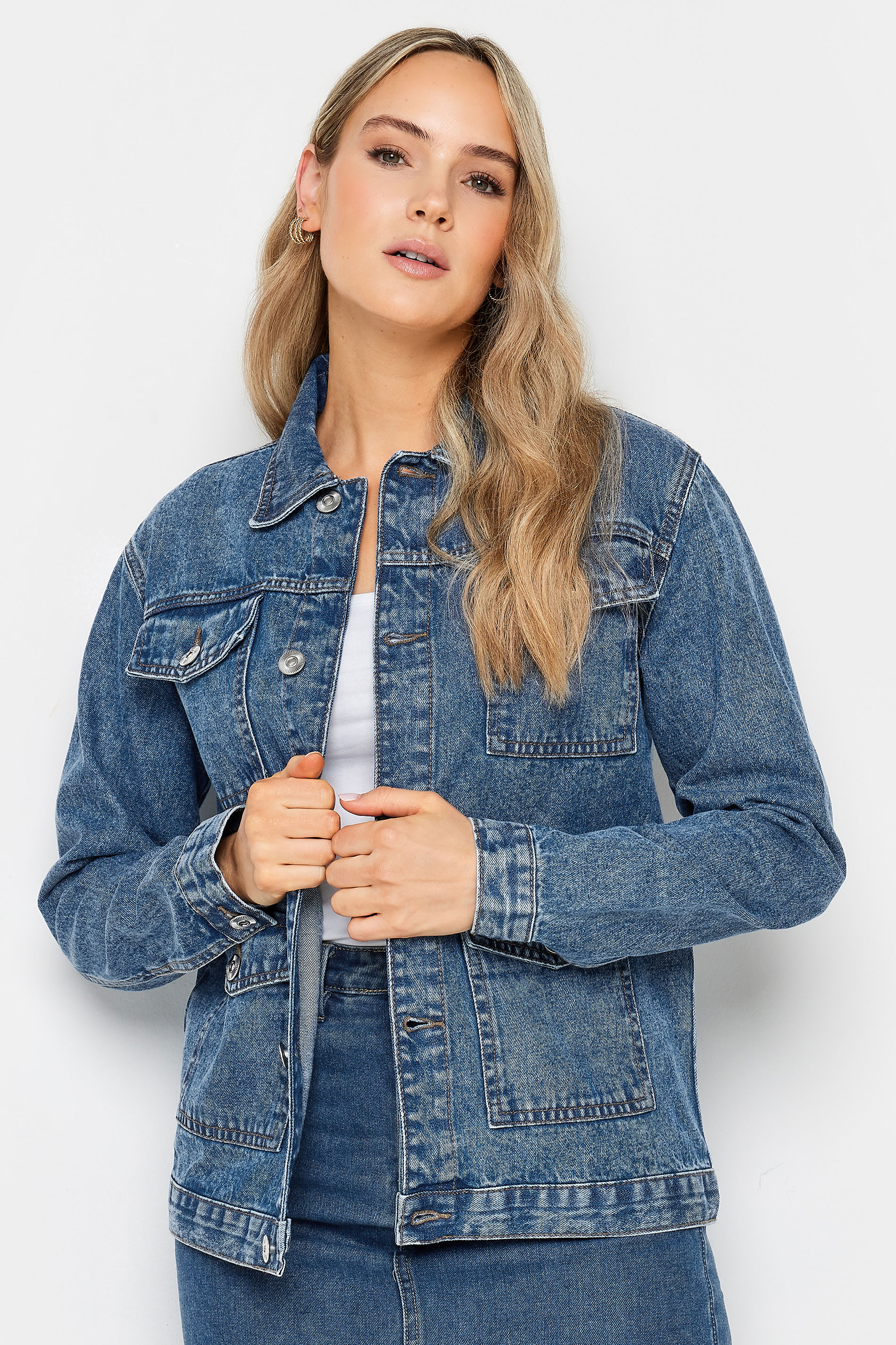 LTS Tall Women's Blue Pocket Detail Denim Jacket | Long Tall Sally 2