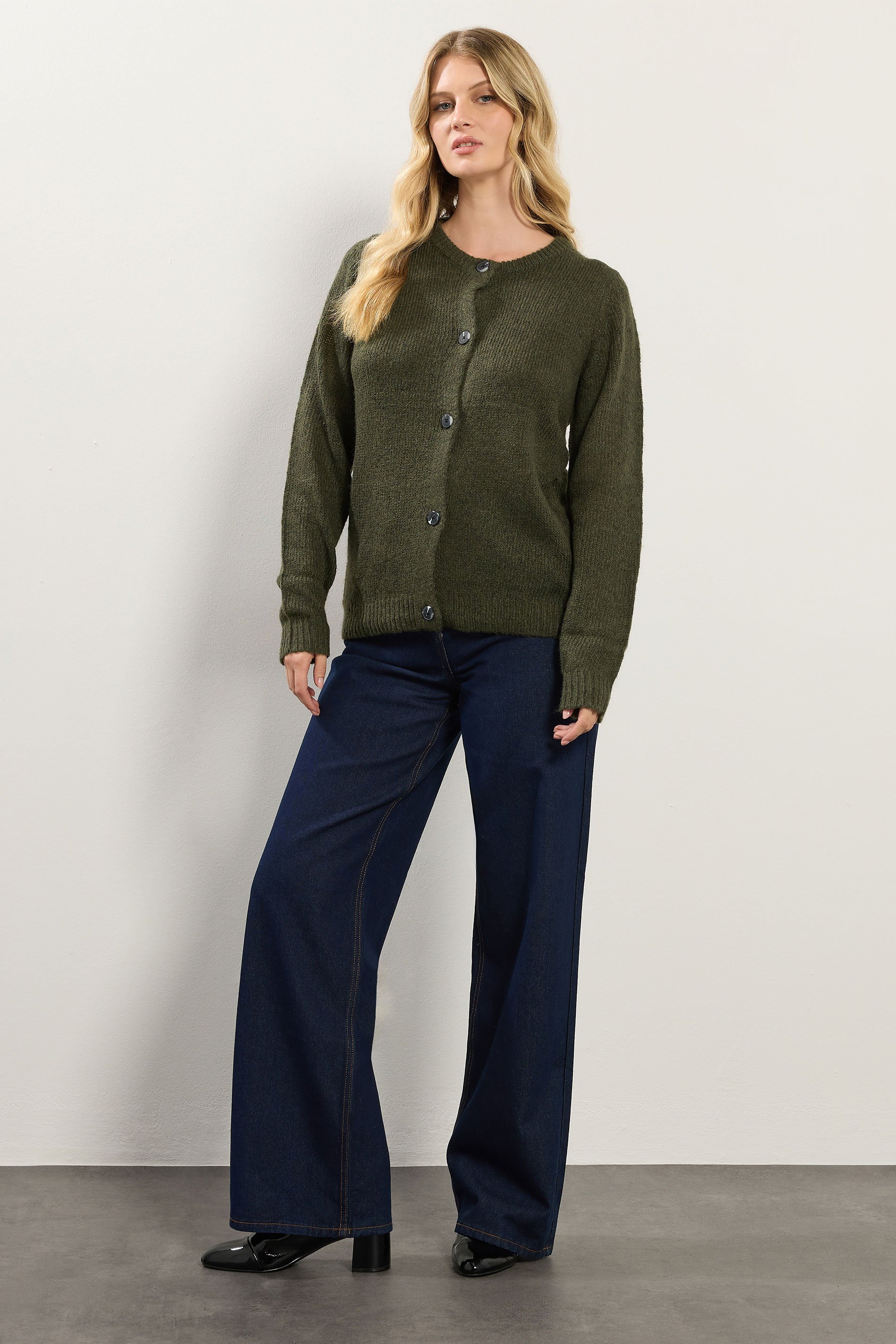 LTS Tall Khaki Green Knitted Button Cardigan | Long Tall Sally 3