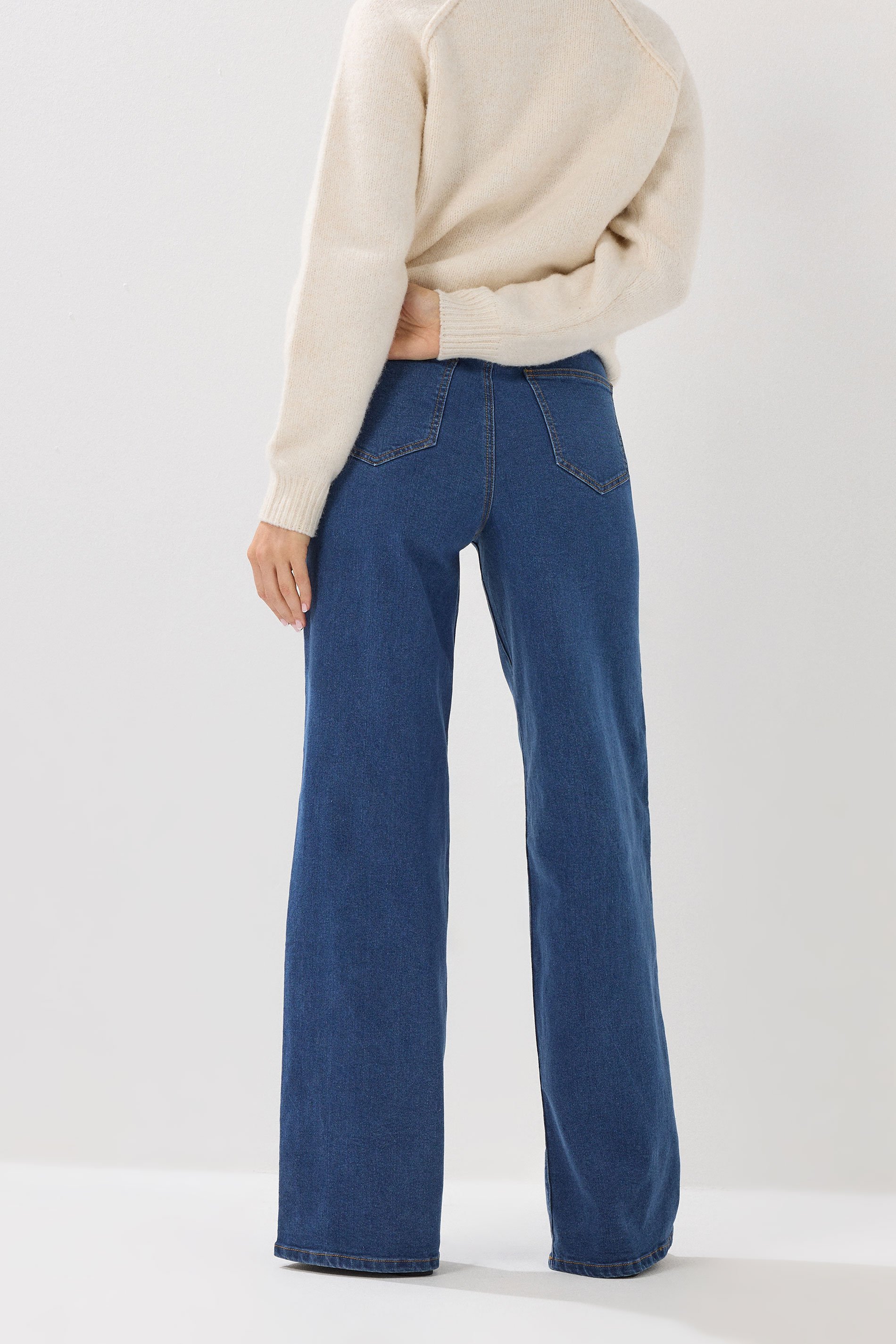 LTS Tall Dark Blue Pearl Detail Wide Leg Jeans | Long Tall Sally 4