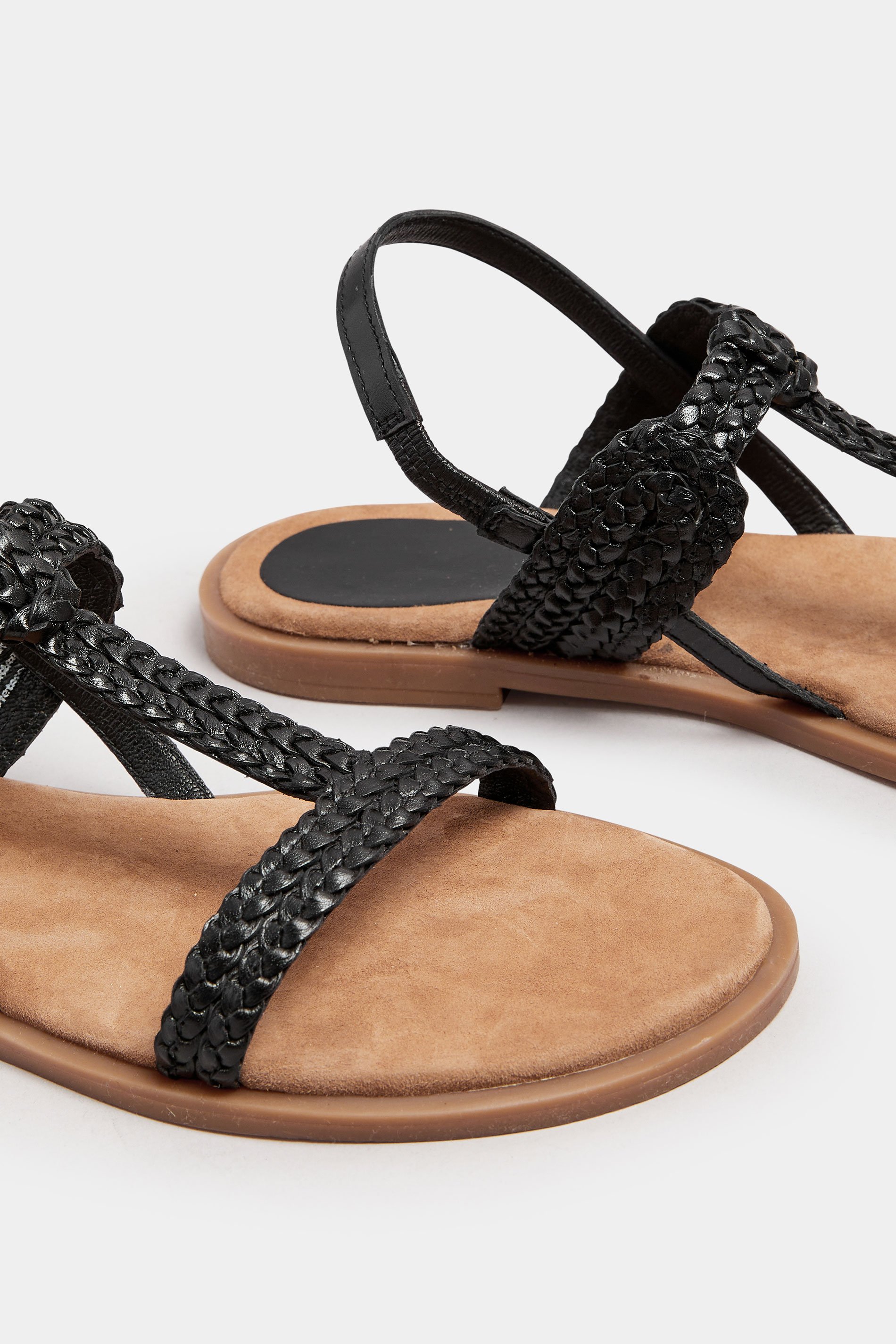 LTS Black Leather Plaited Strap Sandals In Standard Fit 6