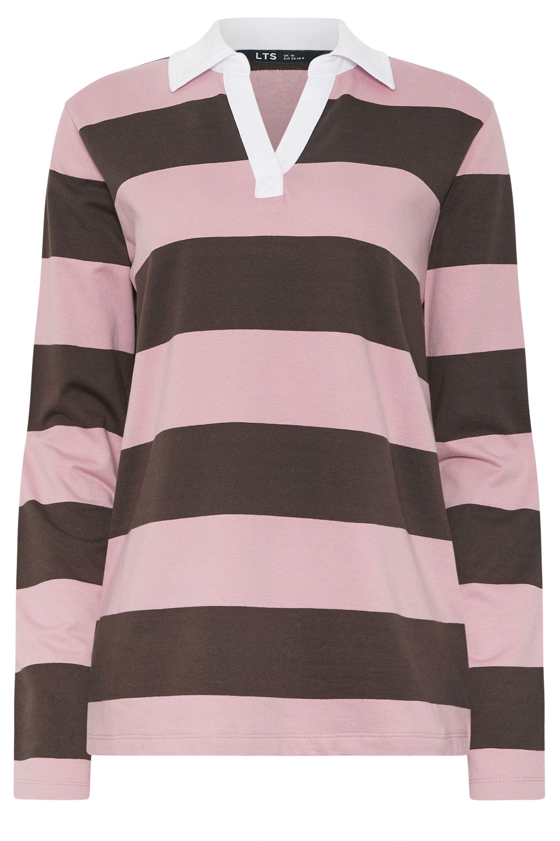 LTS Tall Women's Chocolate Brown & Pink Stripe Rugby Sweatshirt | Long Tall Sally 1