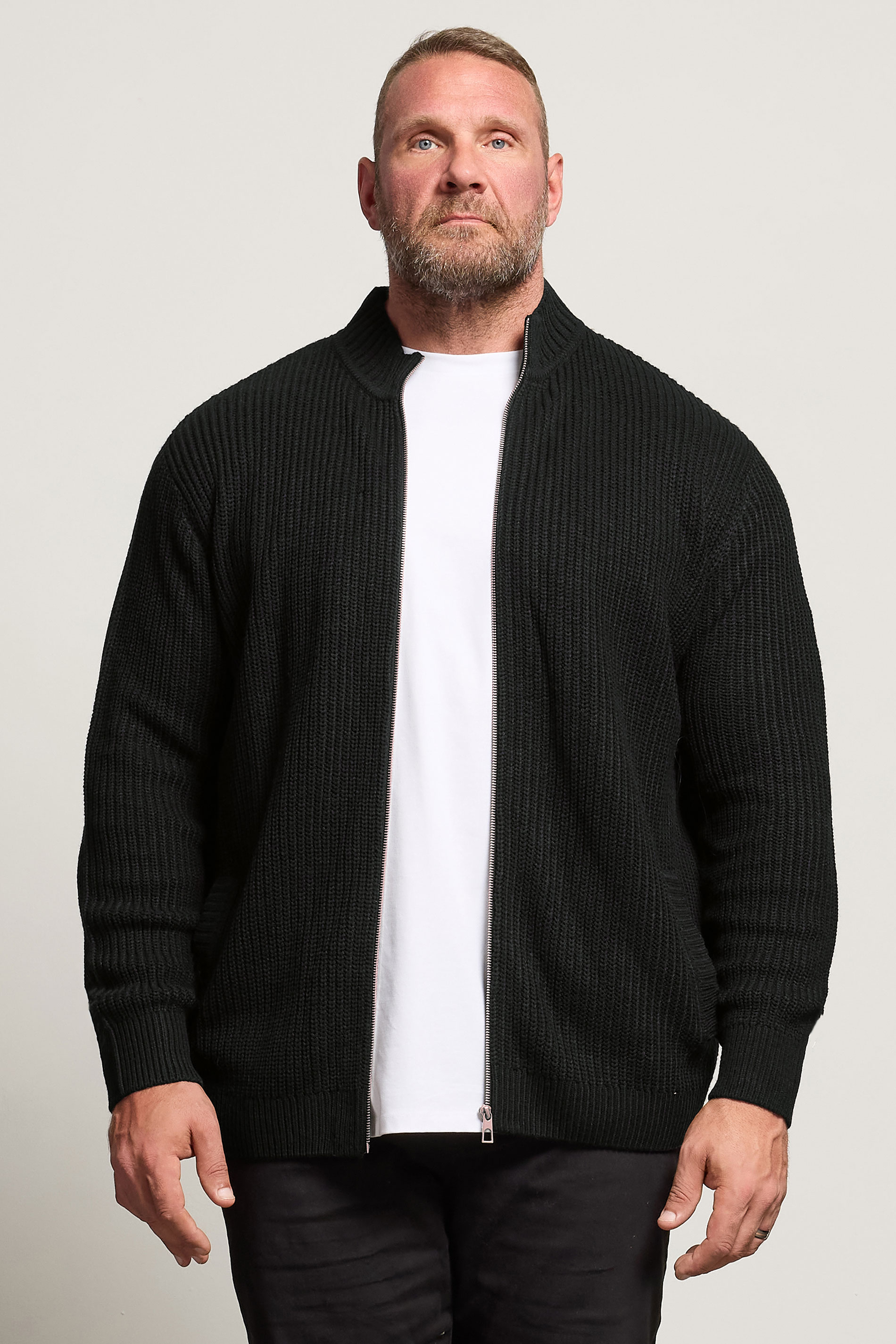 BadRhino Big & Tall Black Ribbed Zip Through Knitted Jumper | BadRhino 2