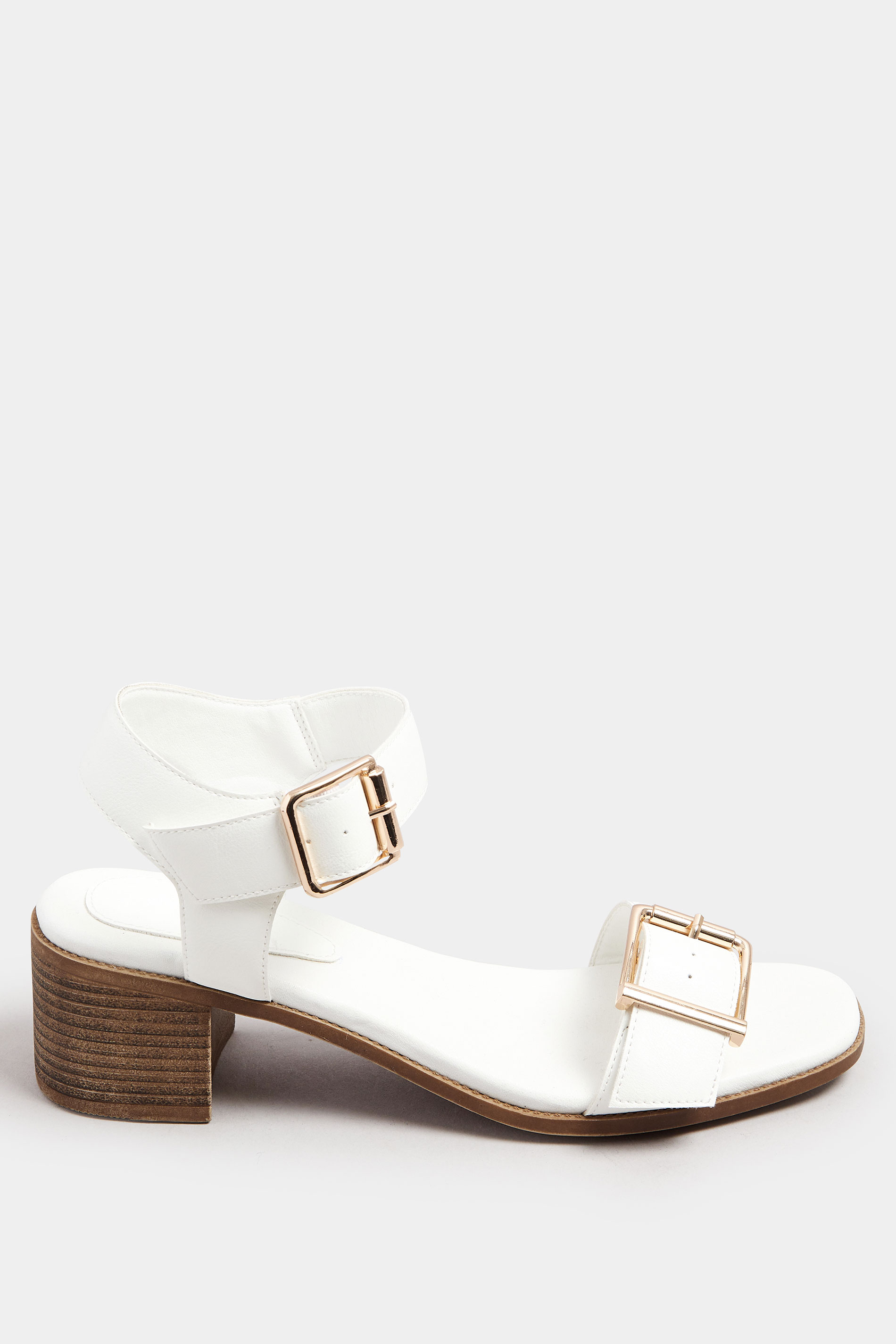 White Faux Leather Buckle Block Heel Sandals In Wide E Fit & Extra Wide EEE Fit | Yours Clothing 3