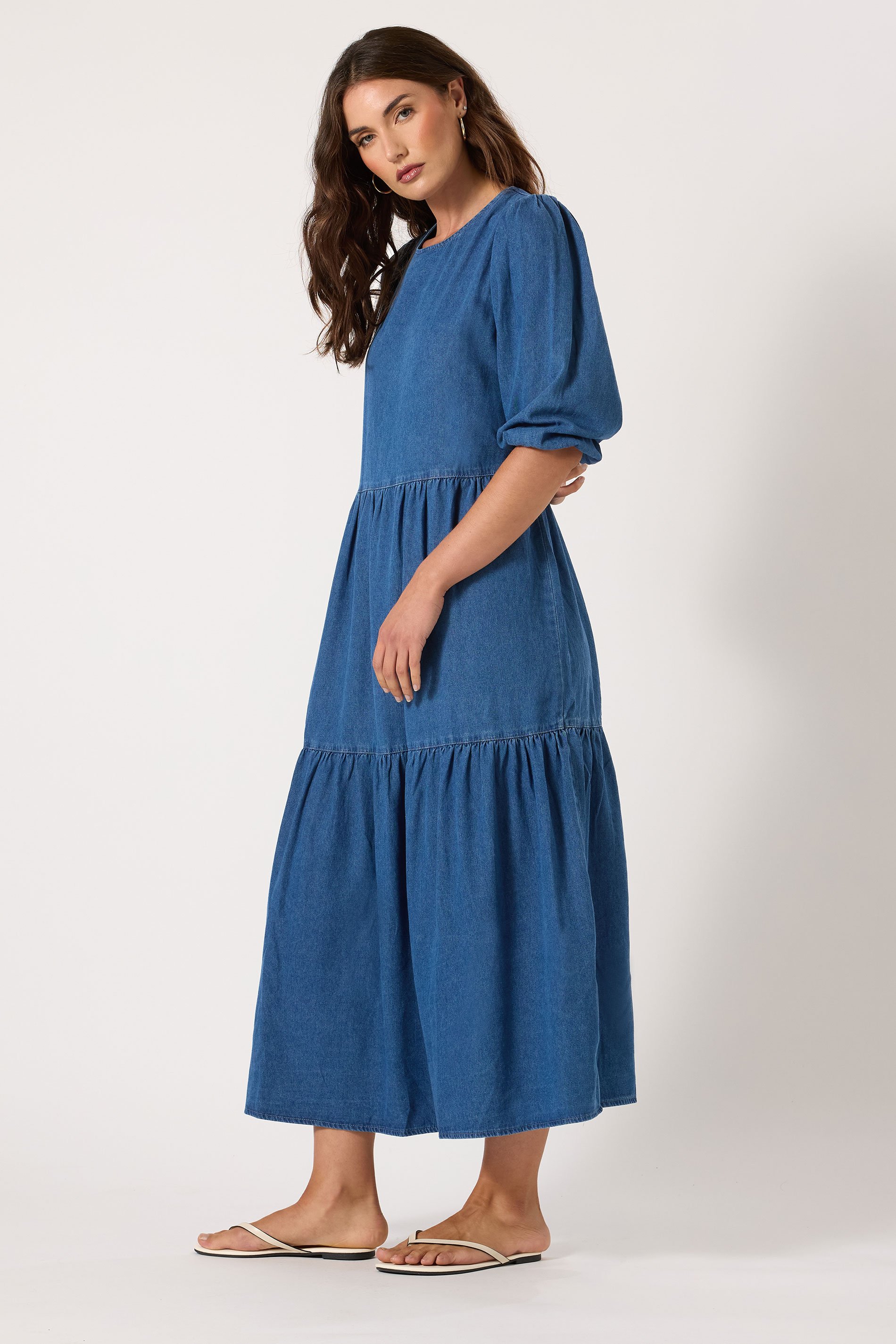 LTS Tall Women's Blue Denim Tiered Midaxi Dress | Long Tall Sally 2