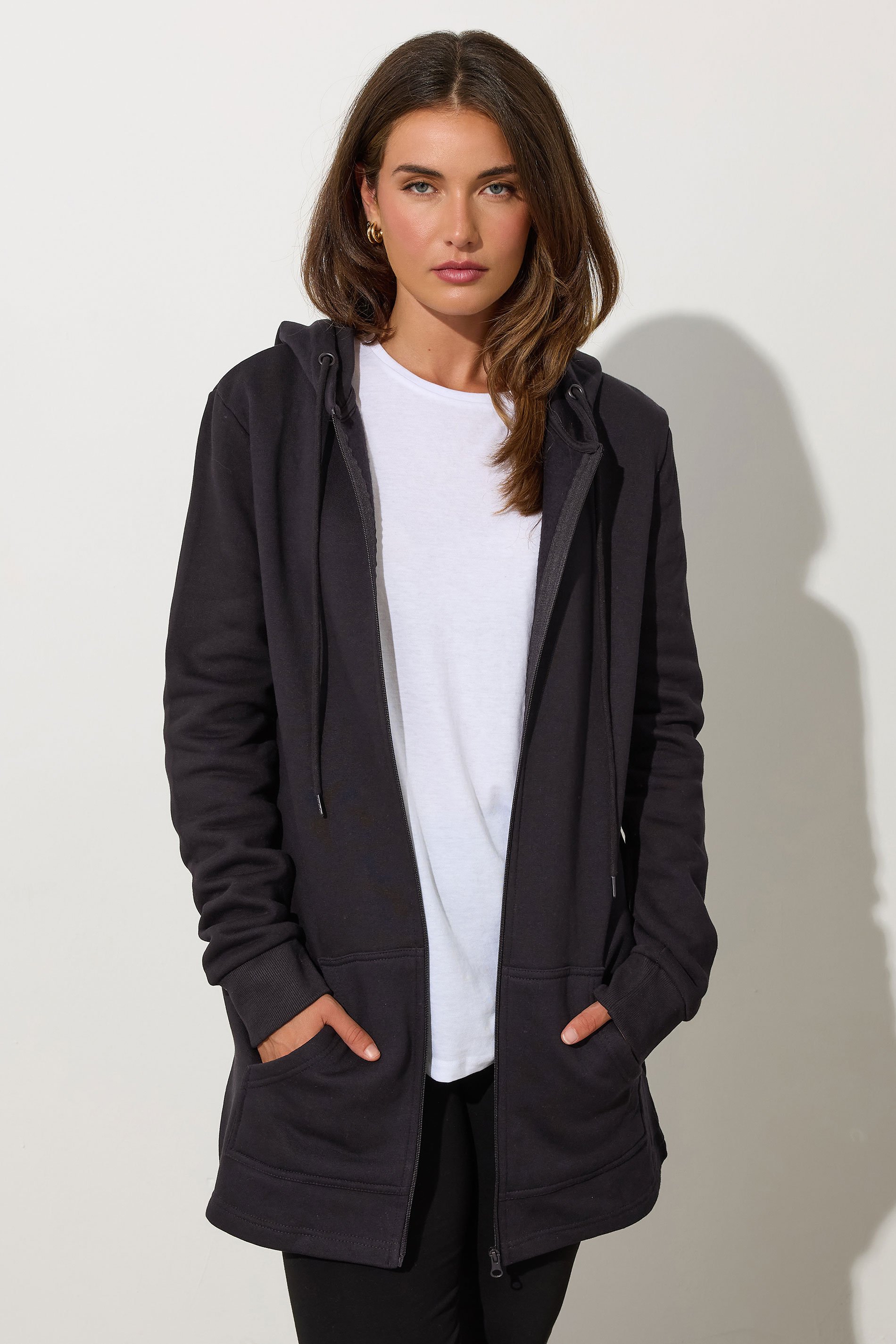 LTS Tall Women's Black Cotton Longline Hoodie | Long Tall Sally 1