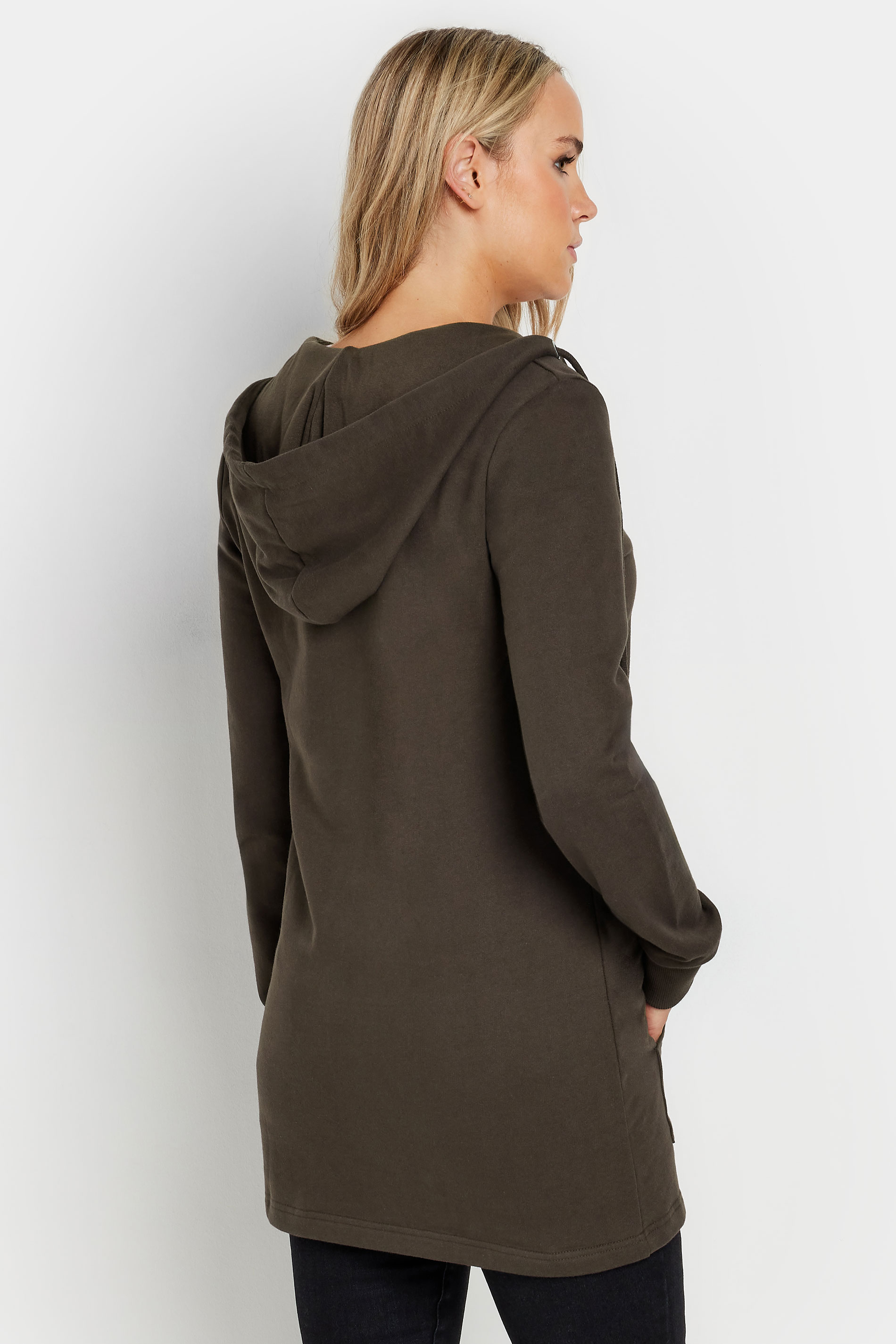 LTS Tall Chocolate Brown Cotton Longline Hoodie | Long Tall Sally 4