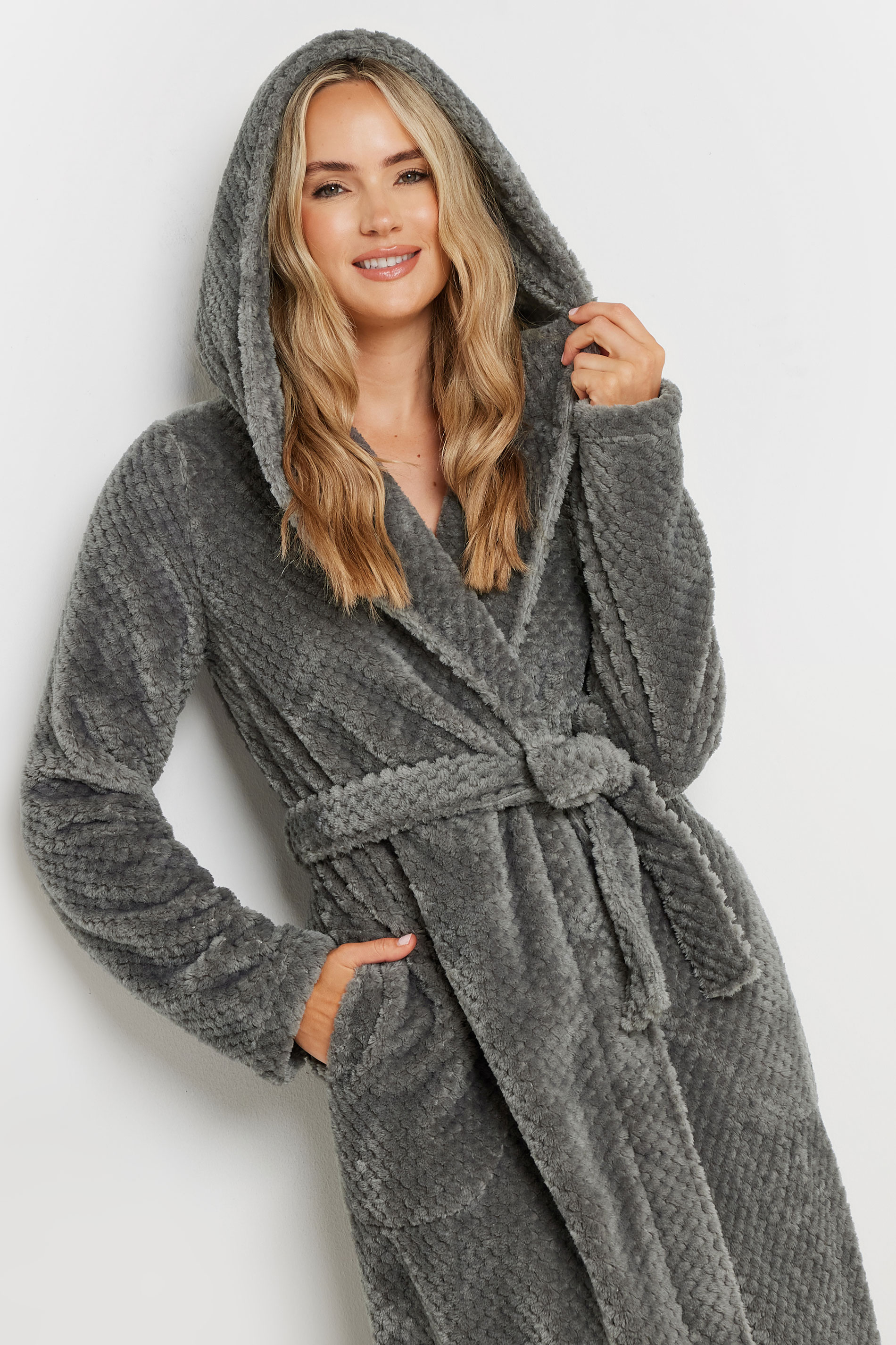 LTS Tall Dark Grey Waffle Maxi Dressing Gown | Long Tall Sally 2