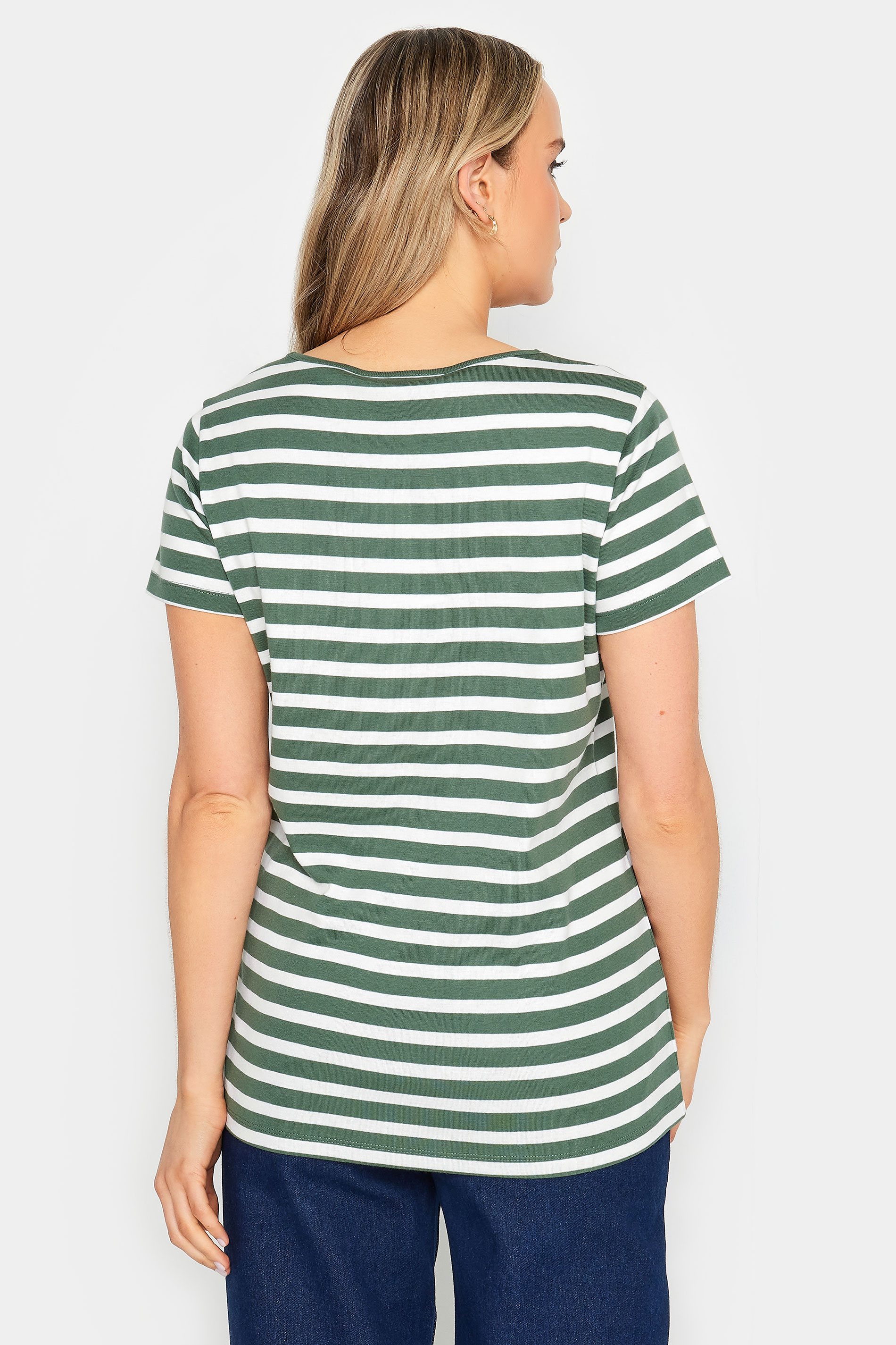 LTS Tall Womens Khaki Green Stripe Crew Neck T-Shirt | Long Tall Sally 3
