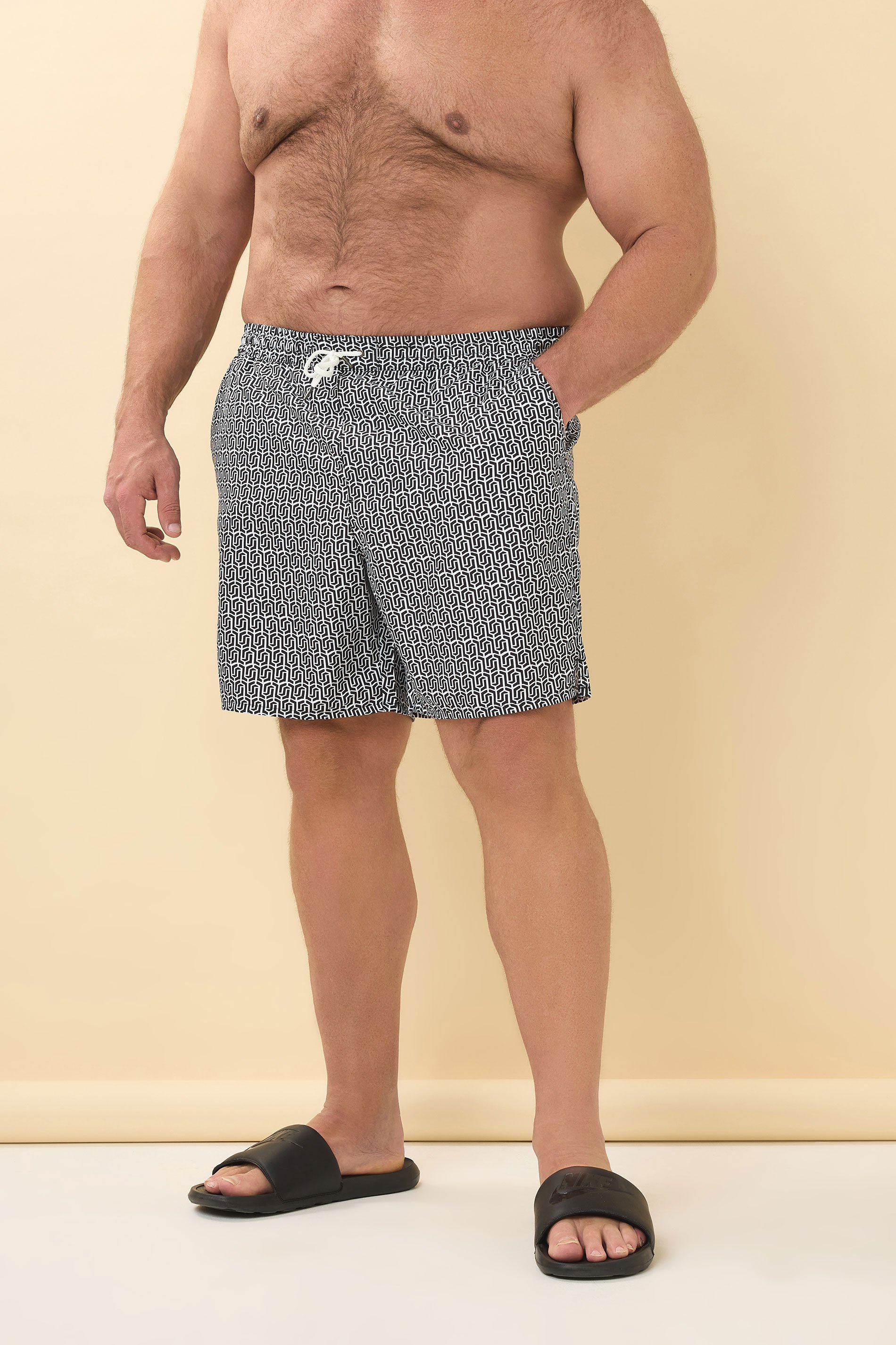BadRhino Big & Tall Black & White Geometric Print Swim Shorts | BadRhino 2