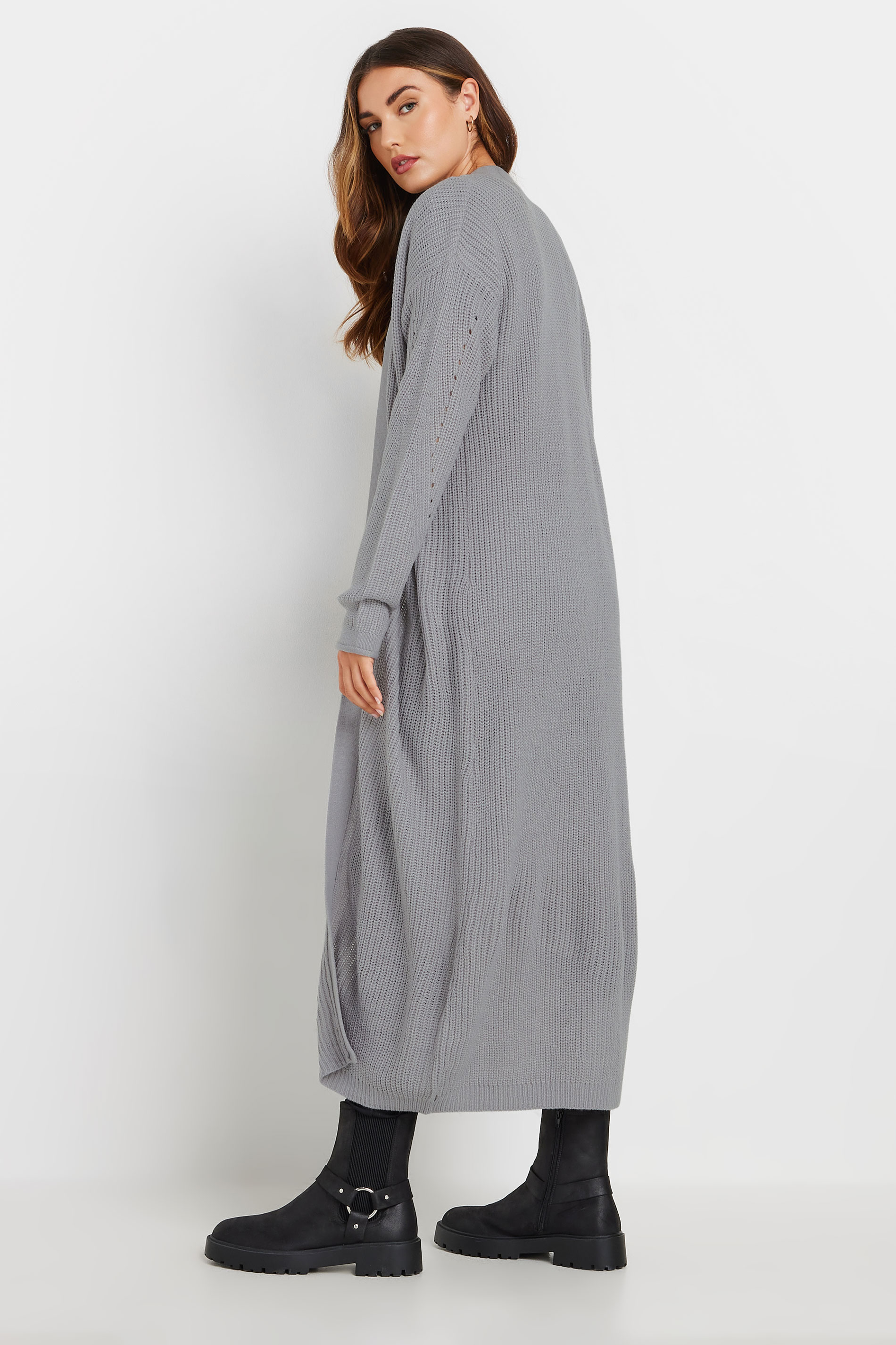 THEREDTHREAD tail long cardigan グレー LTS Tall Womens Grey Longline Ribbed Cardigan | Long Tall Sally