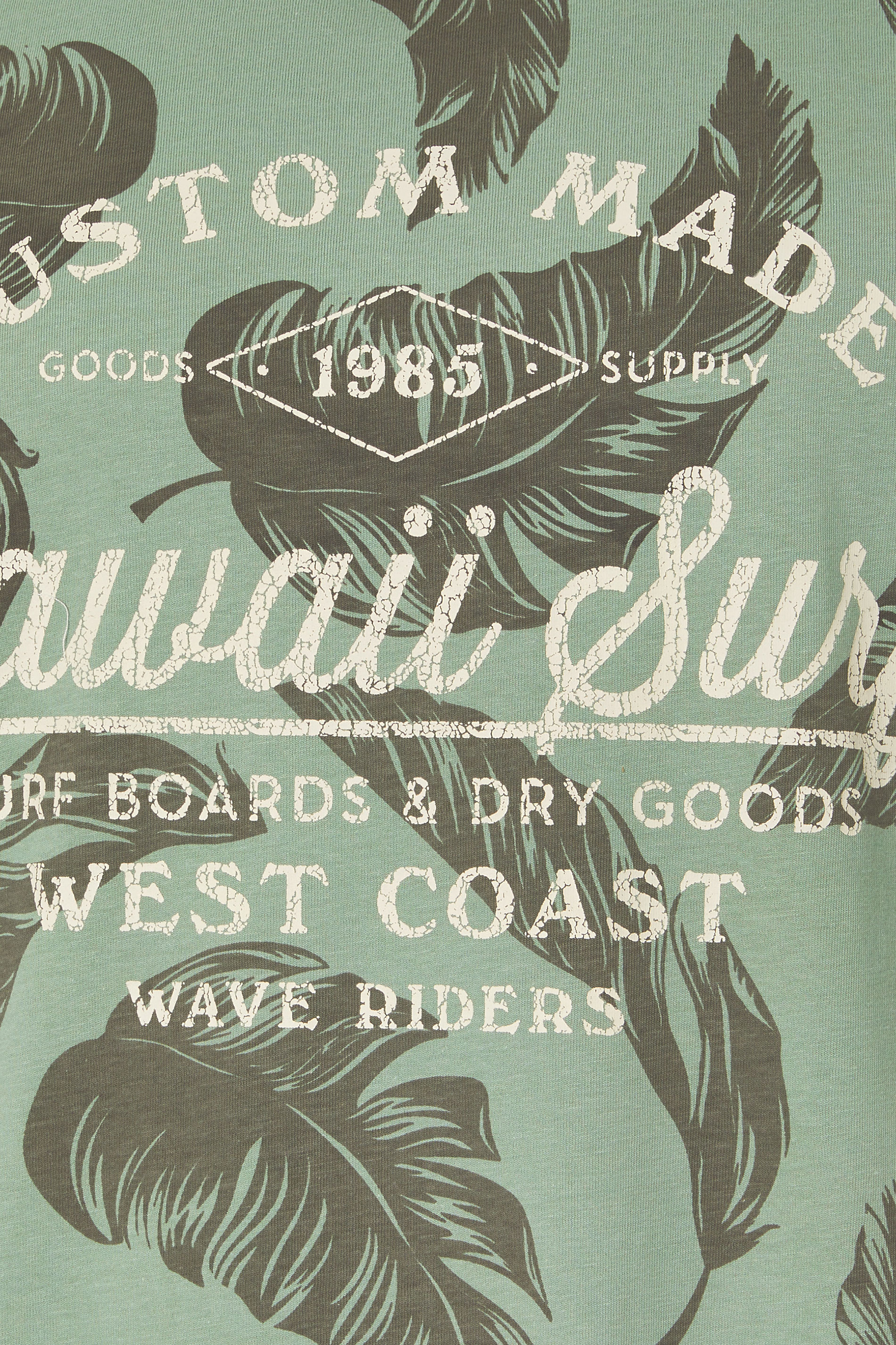 KAM Big & Tall Sage Green 'Hawaii Surf' Leaf Print T-Shirt | BadRhino 2