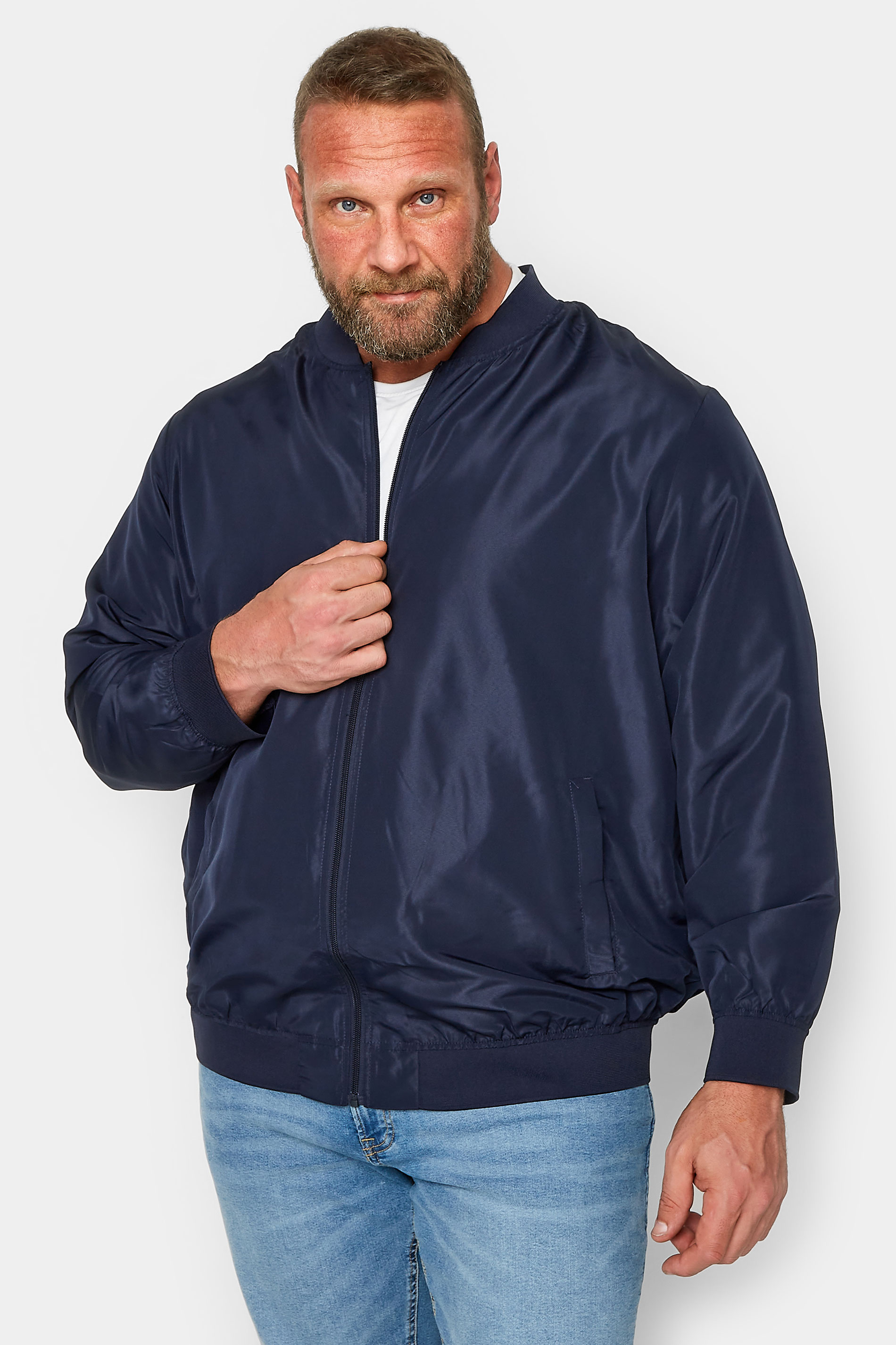 JACK & JONES Big & Tall Navy Blue Bomber Jacket | BadRhino  1