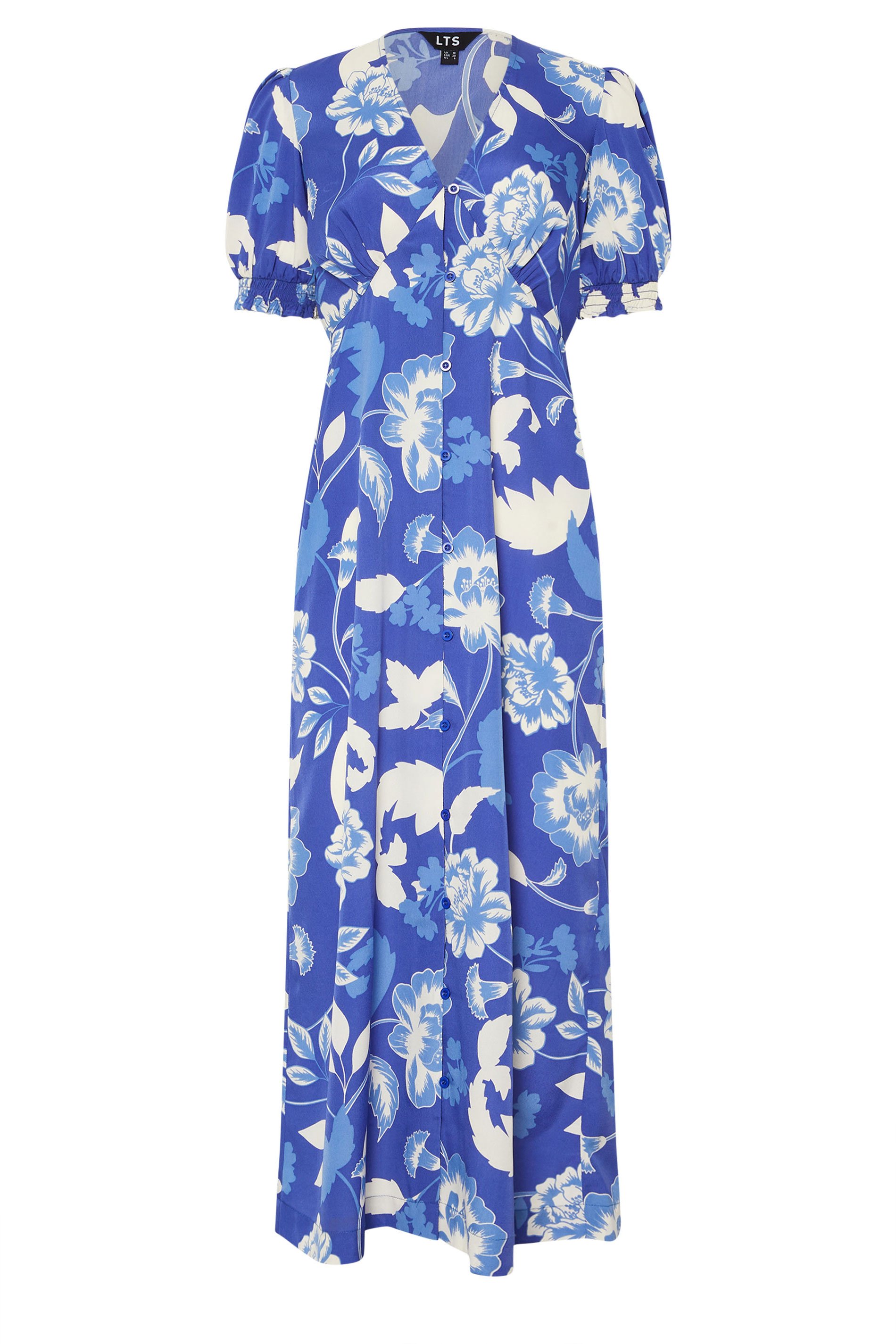 LTS Tall Blue Floral Puff Sleeve Midi Tea Dress | Long Tall Sally 5