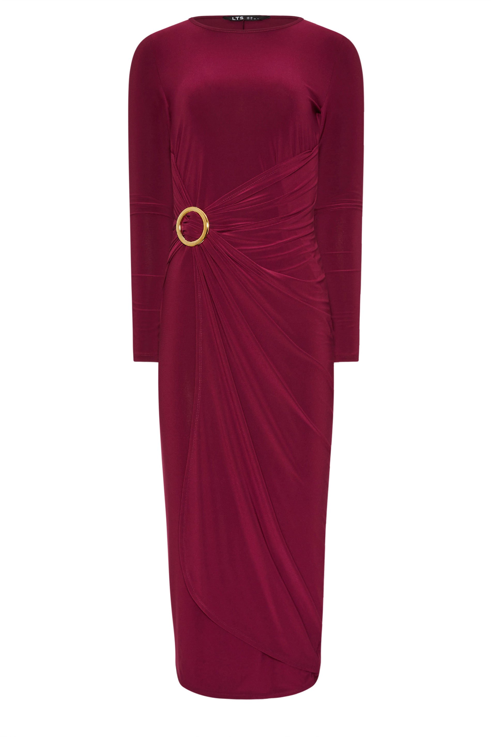 LTS Tall Wine Red Jersey Drape Long Sleeve Buckle Dress | Long Tall Sally 5