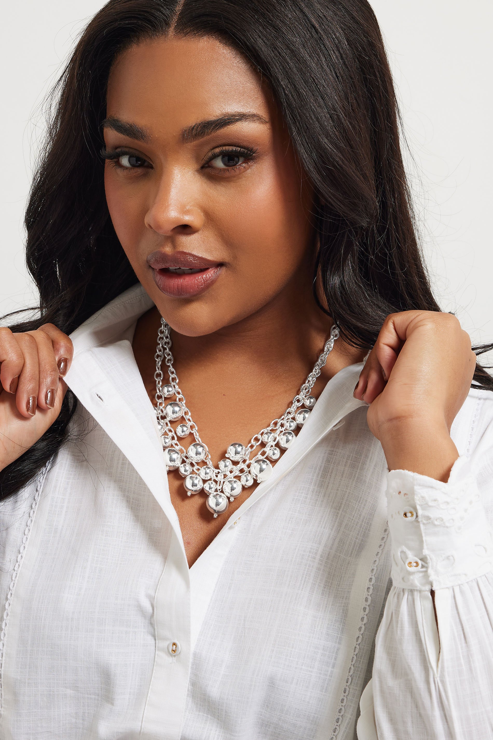 Silver Tone Multi Beaded Necklace | Yours Clothing 1