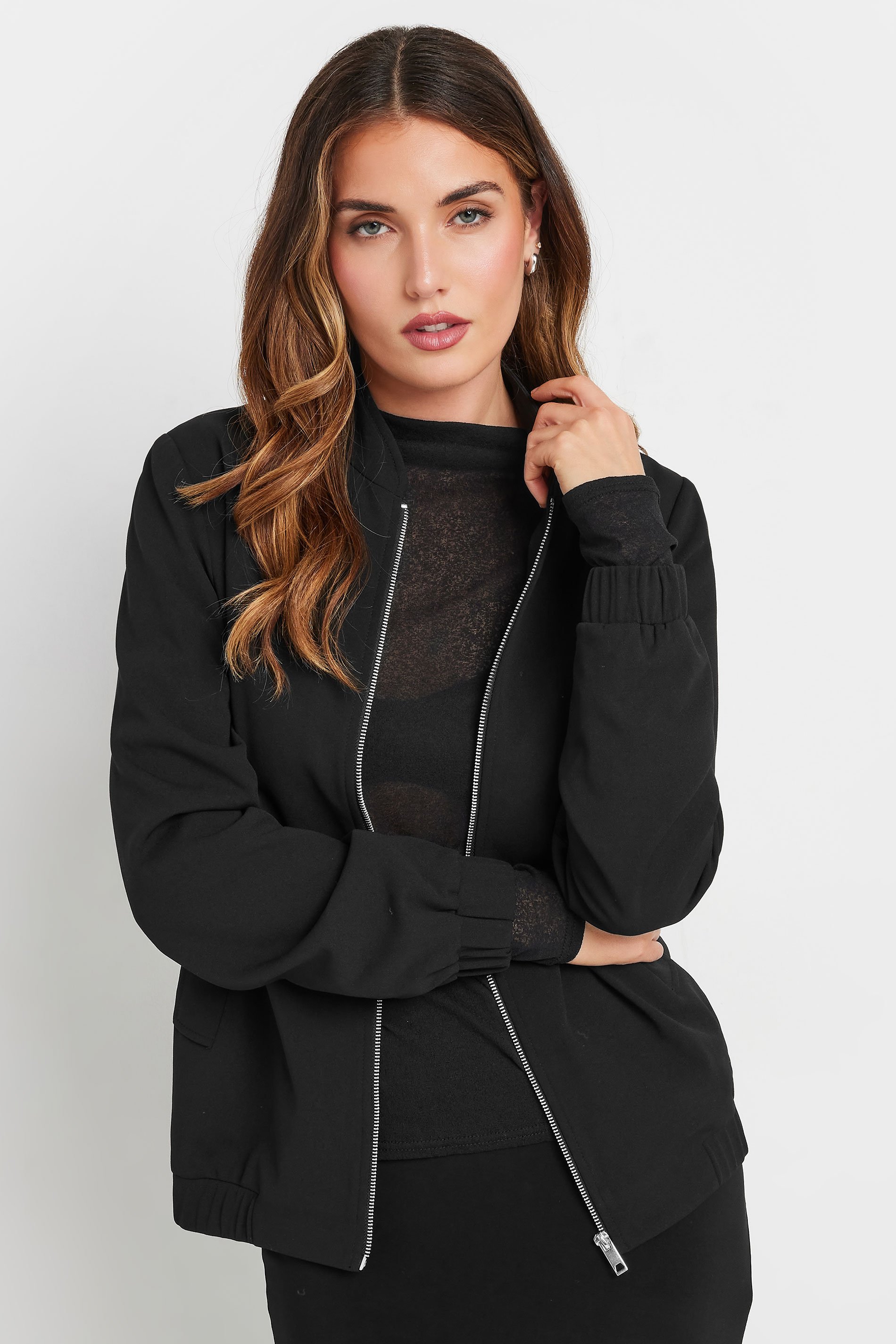 LTS Tall Black Scuba Zip Bomber Jacket | Long Tall Sally 2