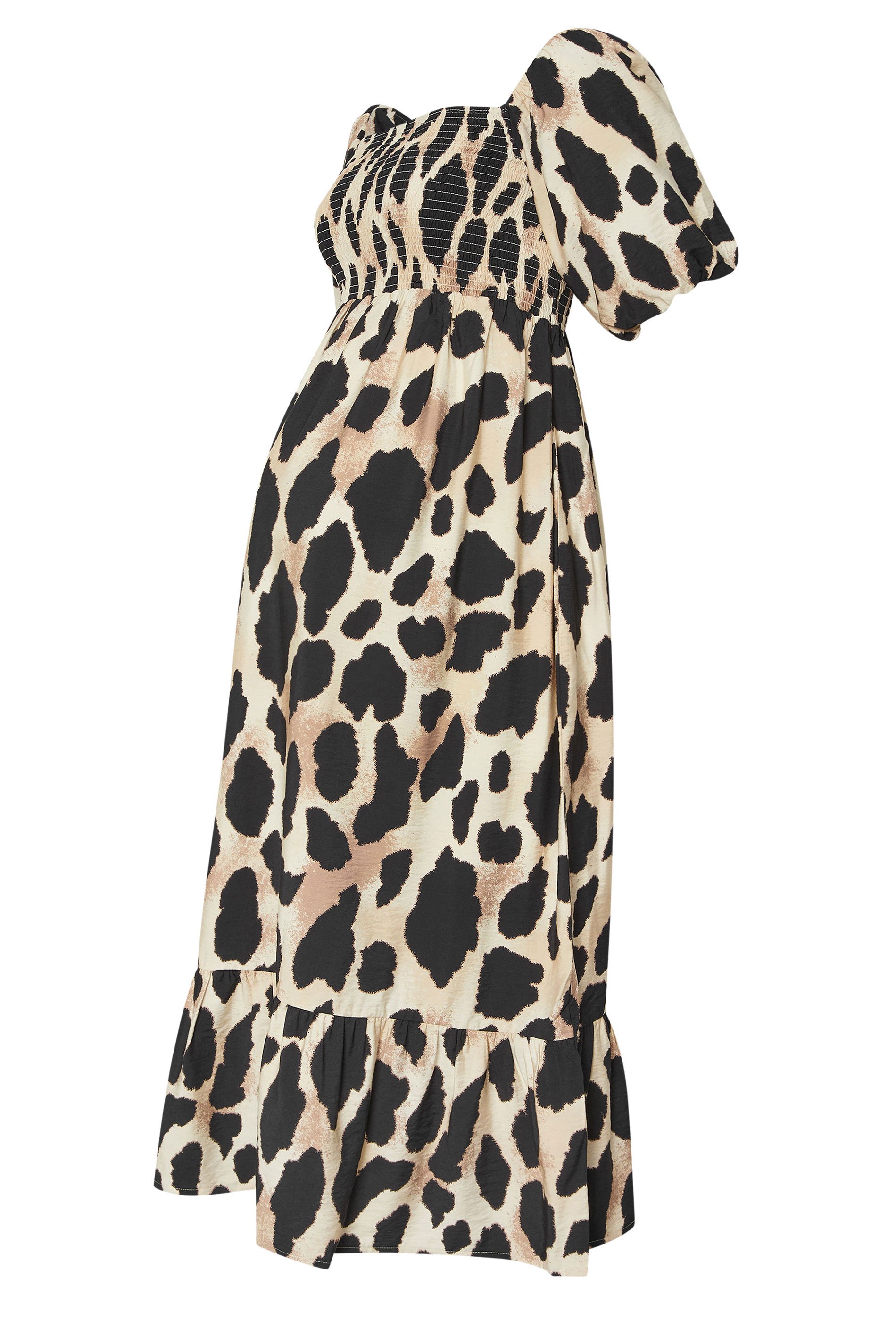 LTS Tall Maternity Premium Natural Brown Leopard Puff Sleeve Dress | Long Tall Sally 5