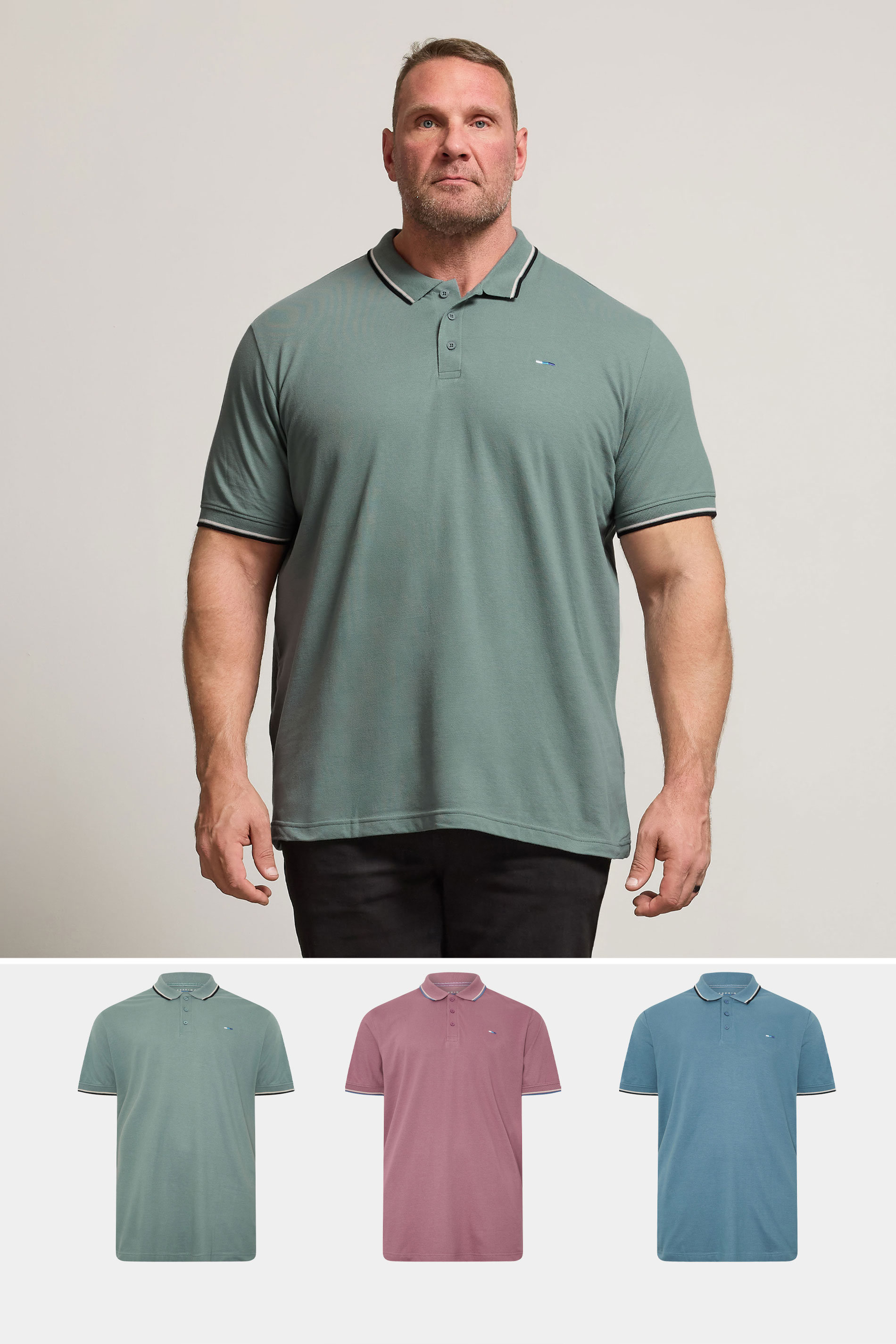 BadRhino Big & Tall Green & Blue Tipped Polo Shirt | BadRhino 1