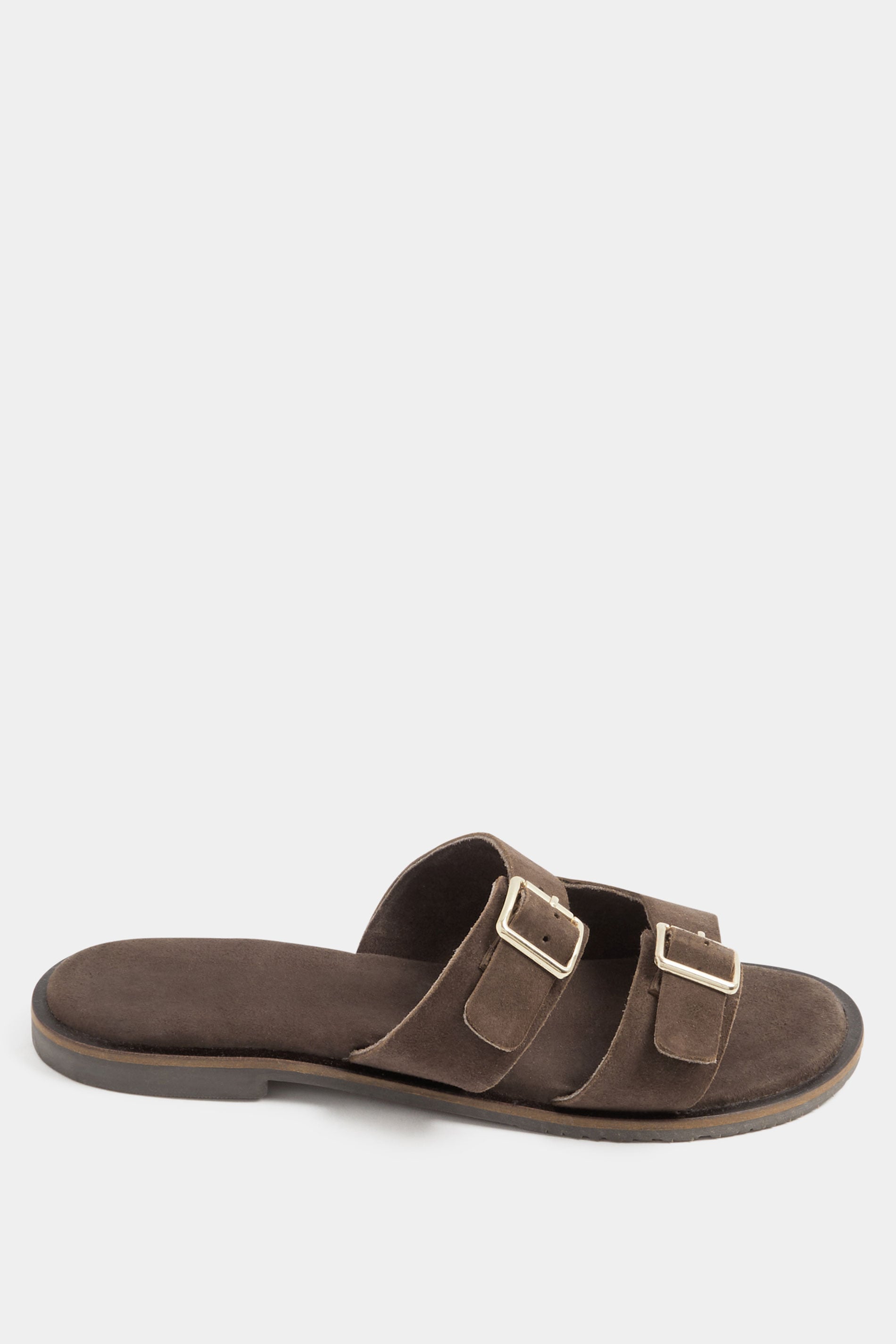 Chocolate Brown Double Buckle Footed Mule In Extra Wide EEE Fit 2