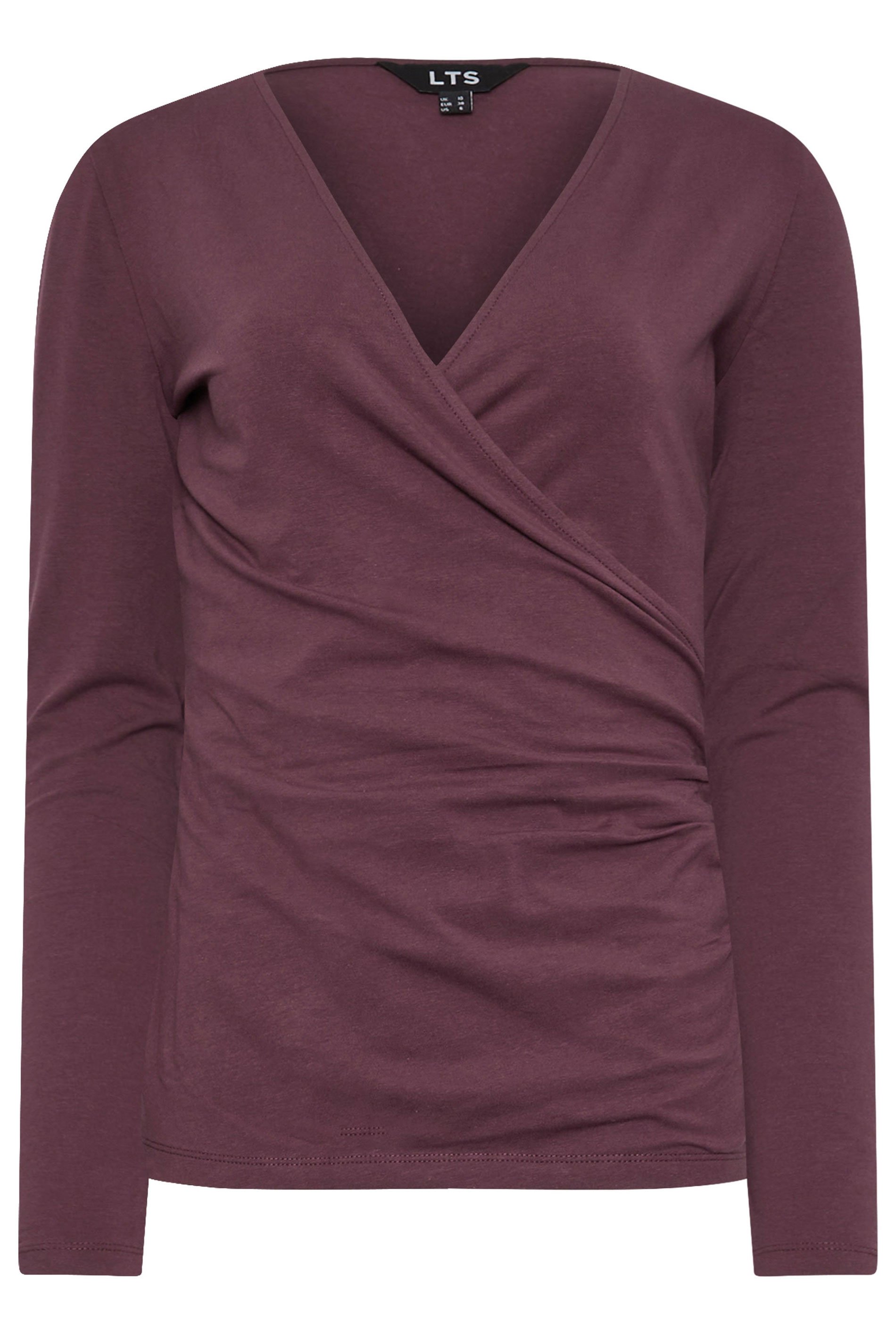 LTS Tall Burgundy Red Long Sleeve Wrap Top | Long Tall Sally 5