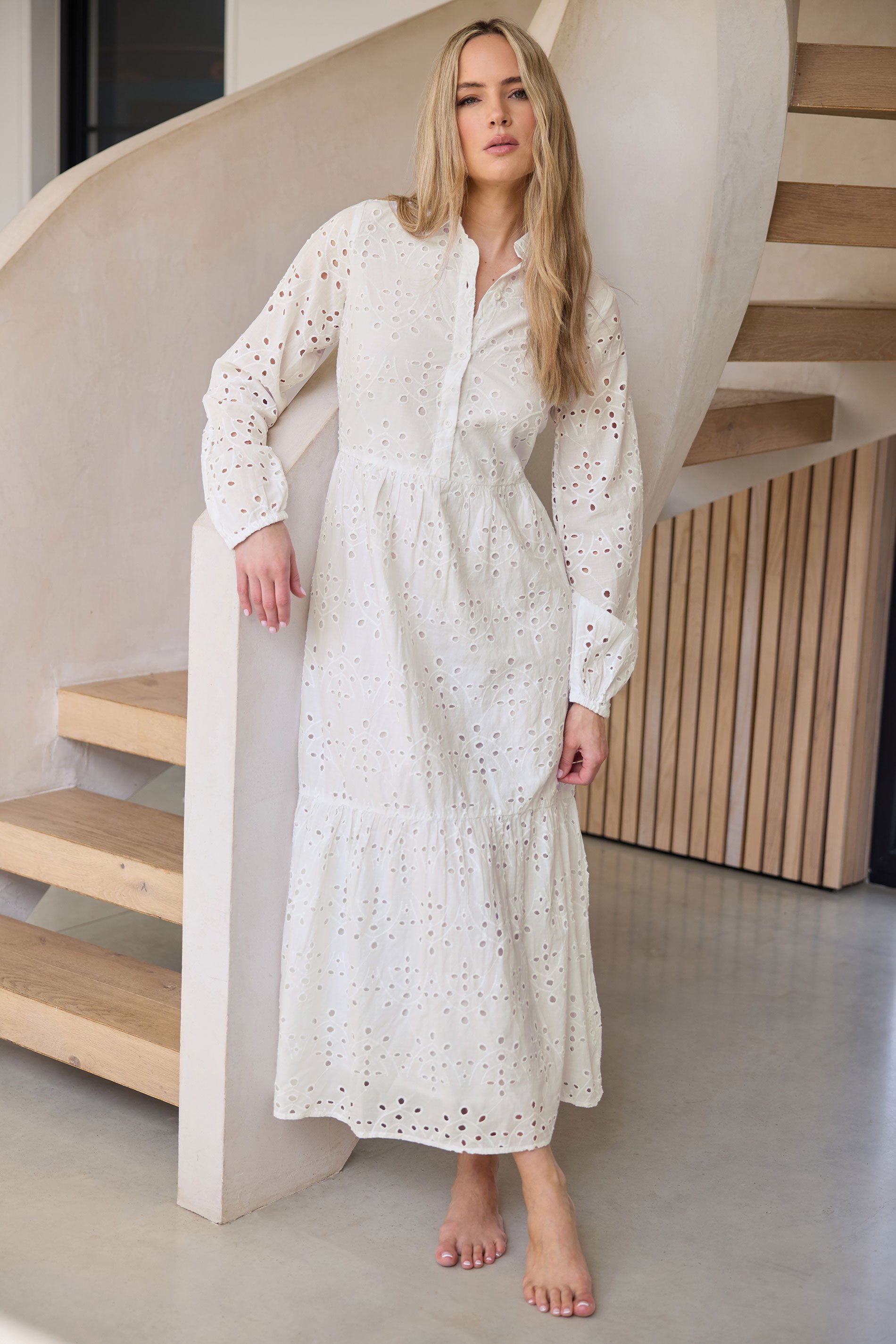 LTS Tall Women's White Broderie Anglaise Maxi Shirt Dress