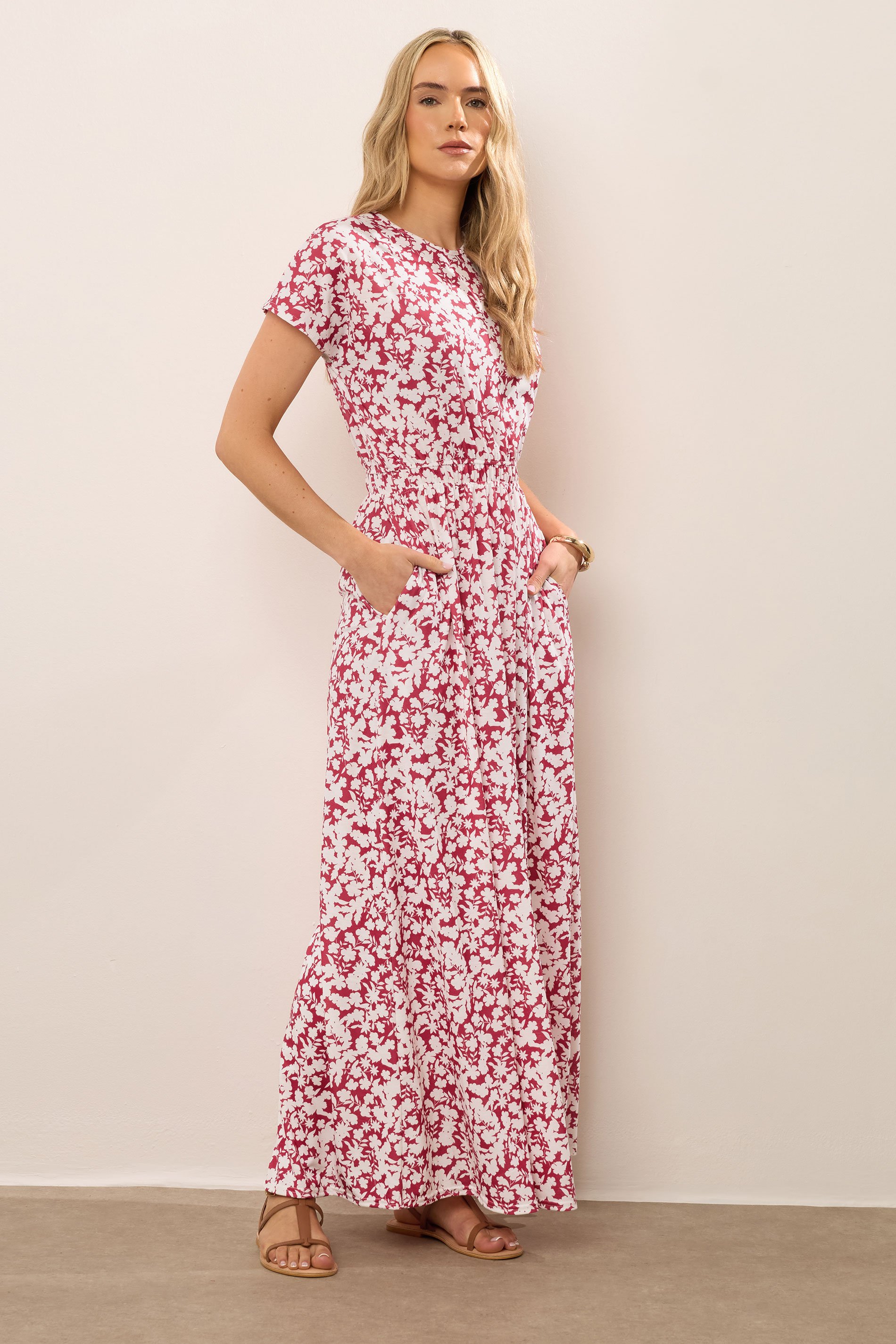 LTS Tall Red Ditsy Floral Shirred Waist Maxi Dress | Long Tall Sally 2