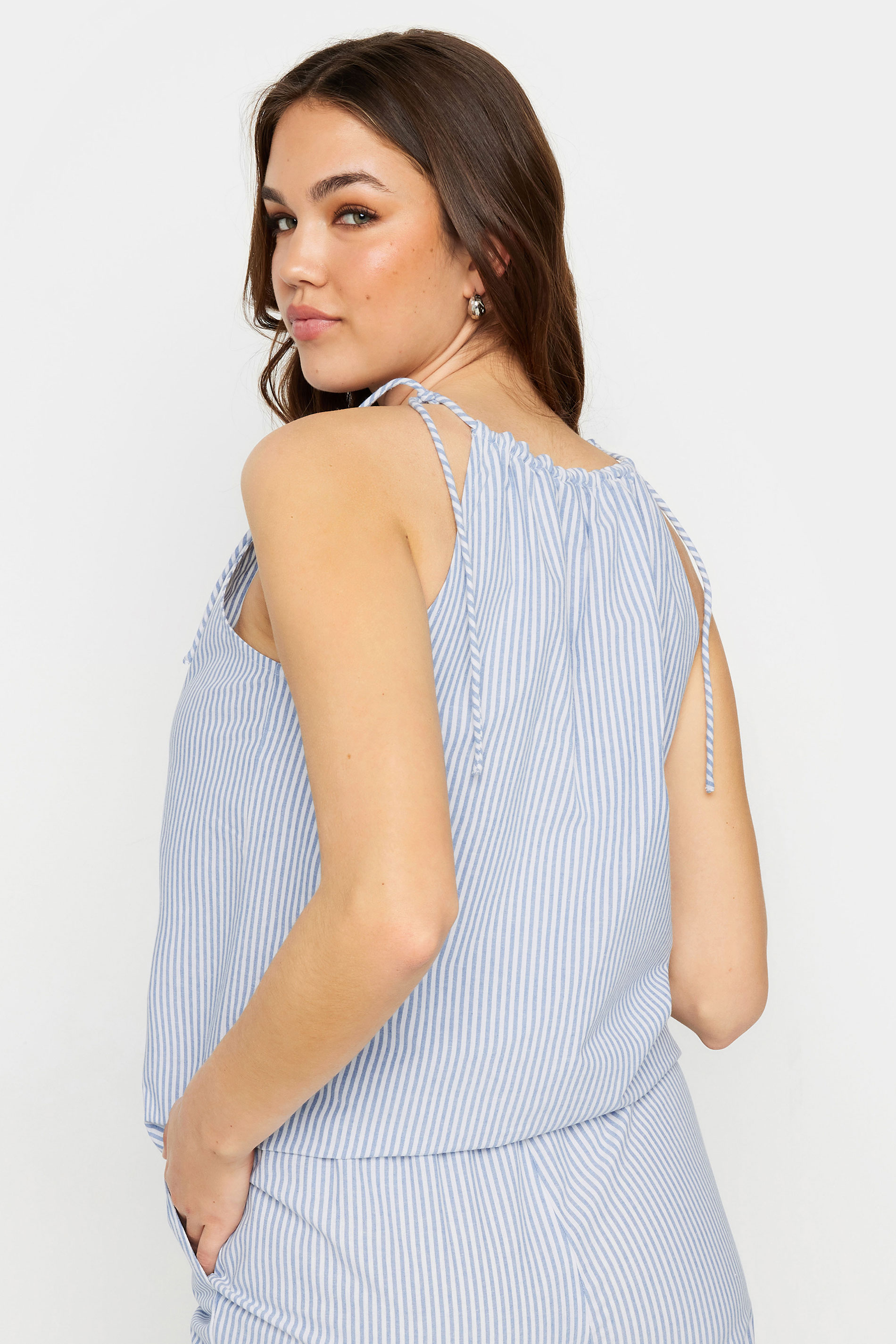 LTS Tall Women's Blue Stripe Halter Neck Top | Long Tall Sally 4