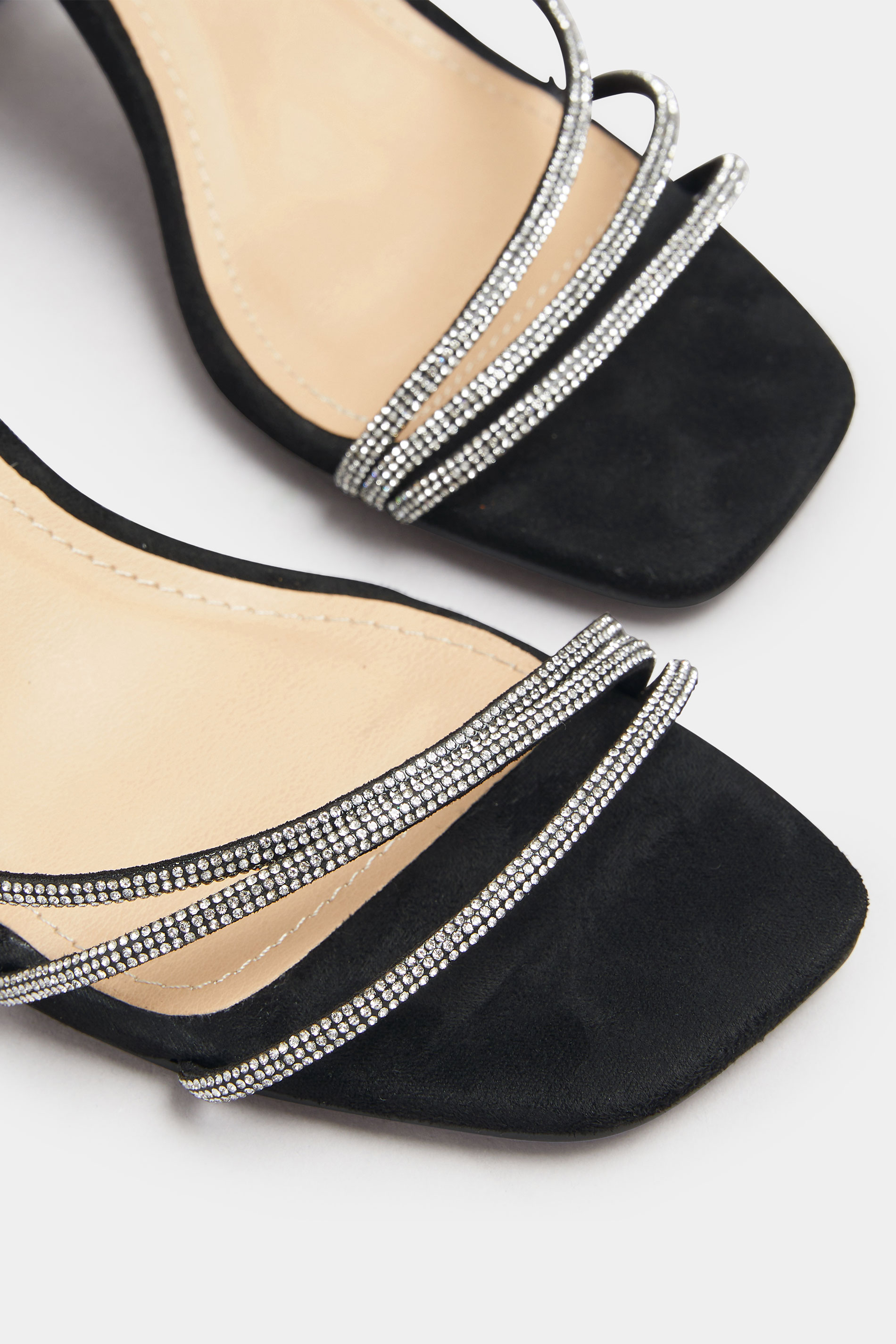 Silver Asymmetric Diamante Block Heel Sandals In Standard Fit | Yours Clothing 5