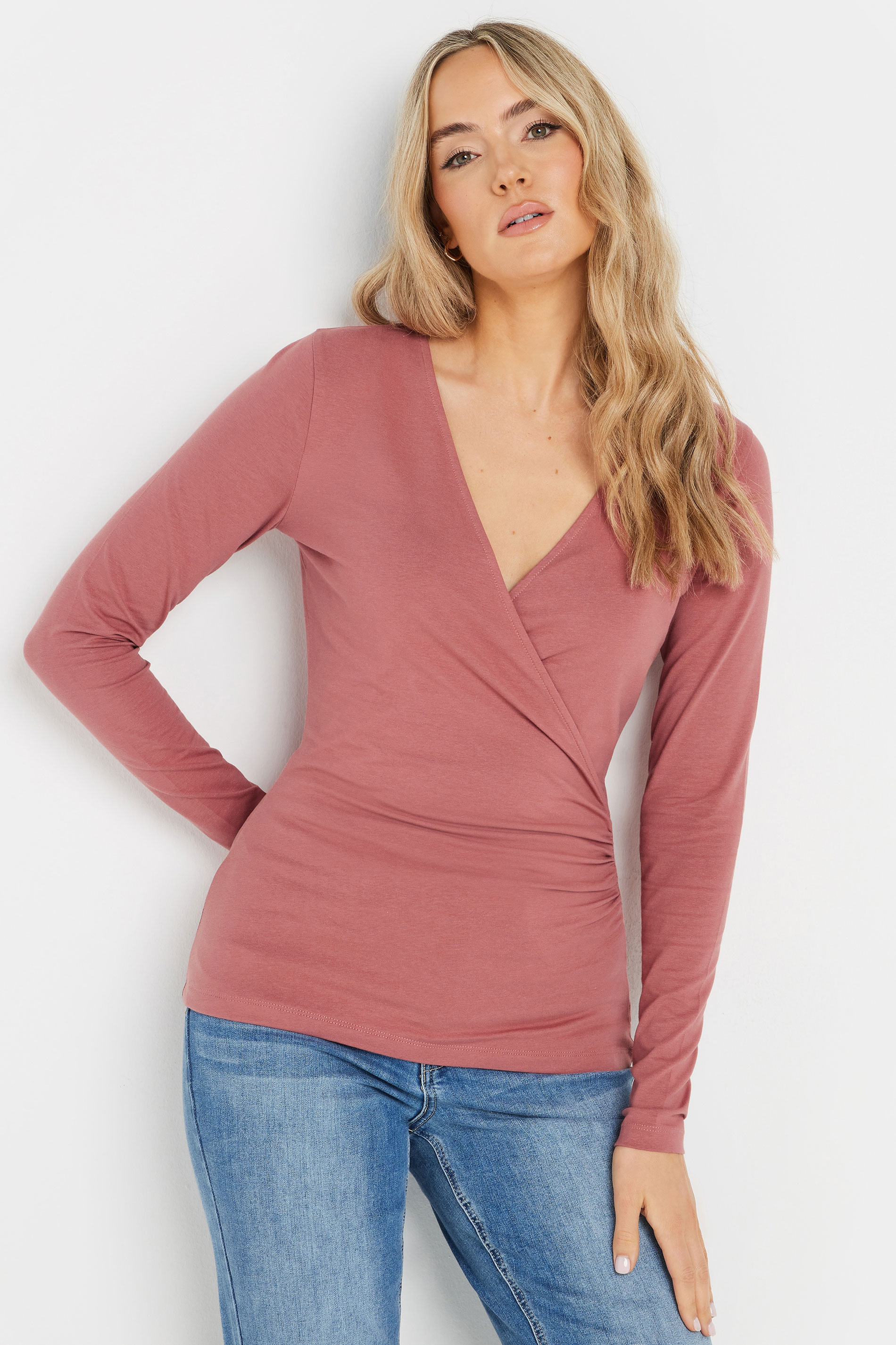 LTS Tall Pink Long Sleeve Wrap Top | Long Tall Sally 1