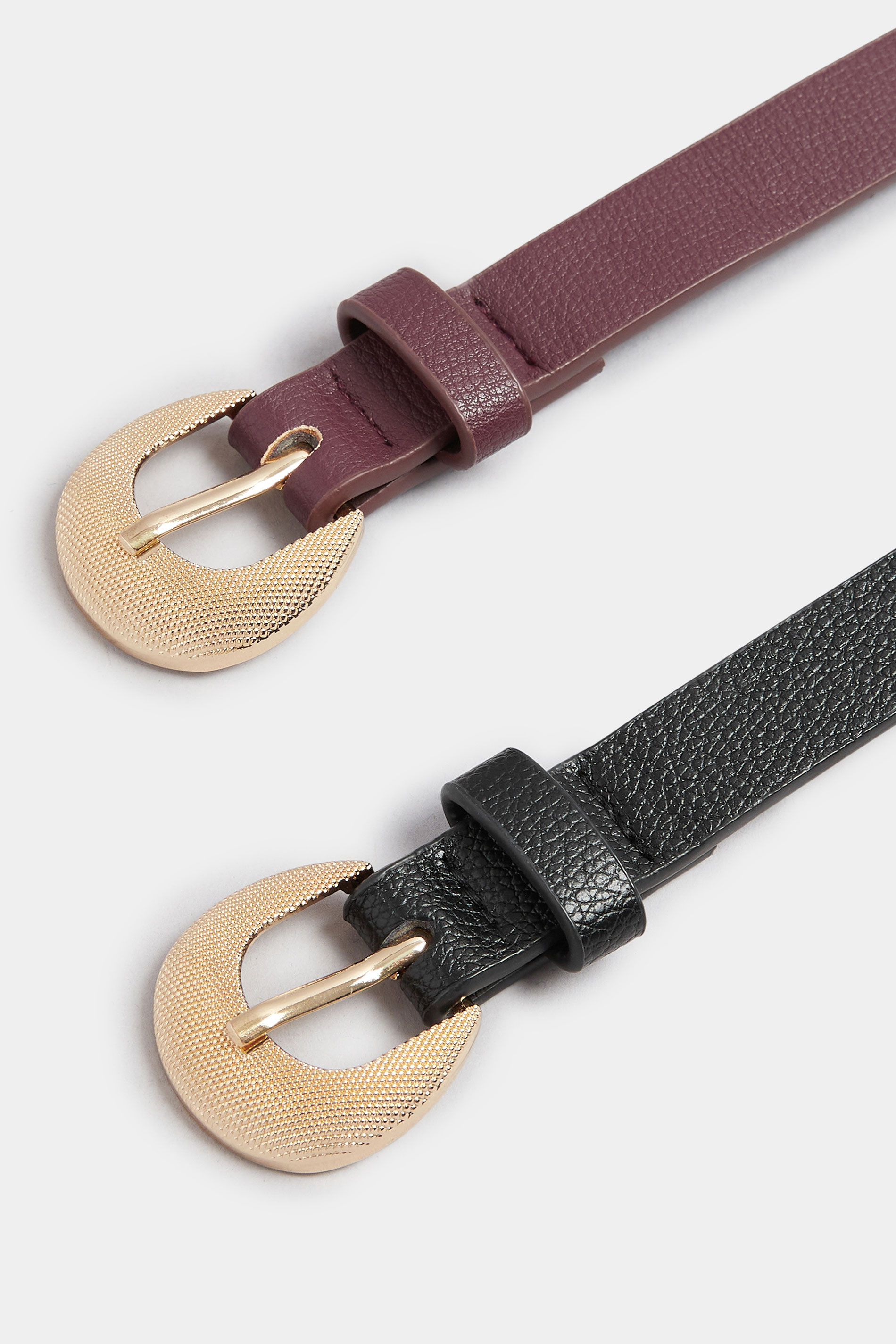 2 PACK Black & Purple Textured Buckle Belts | Yours Clothing 7