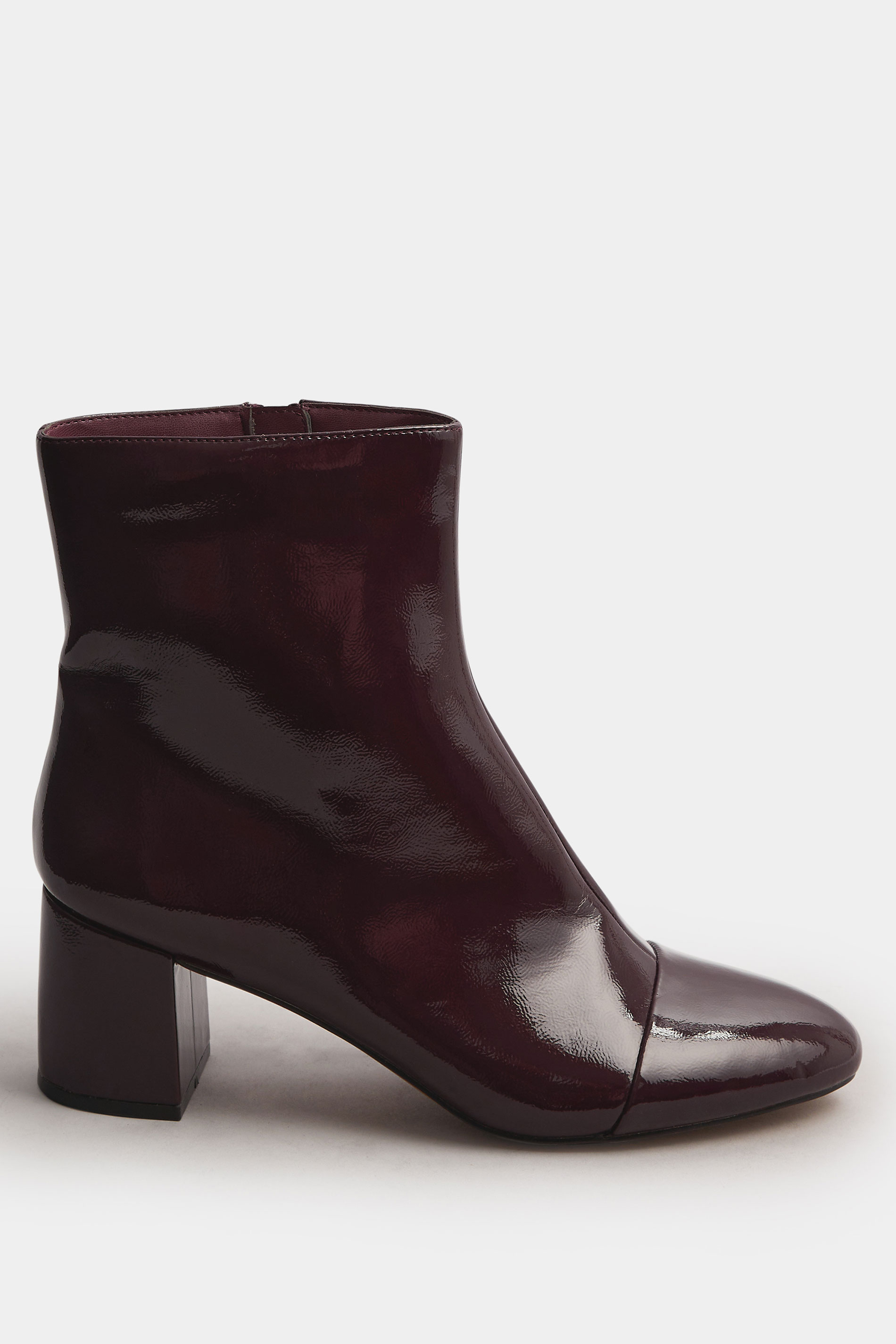 LTS Burgundy Red Patent Block Heel Ankle Boot In Standard Fit | Long Tall Sally 3