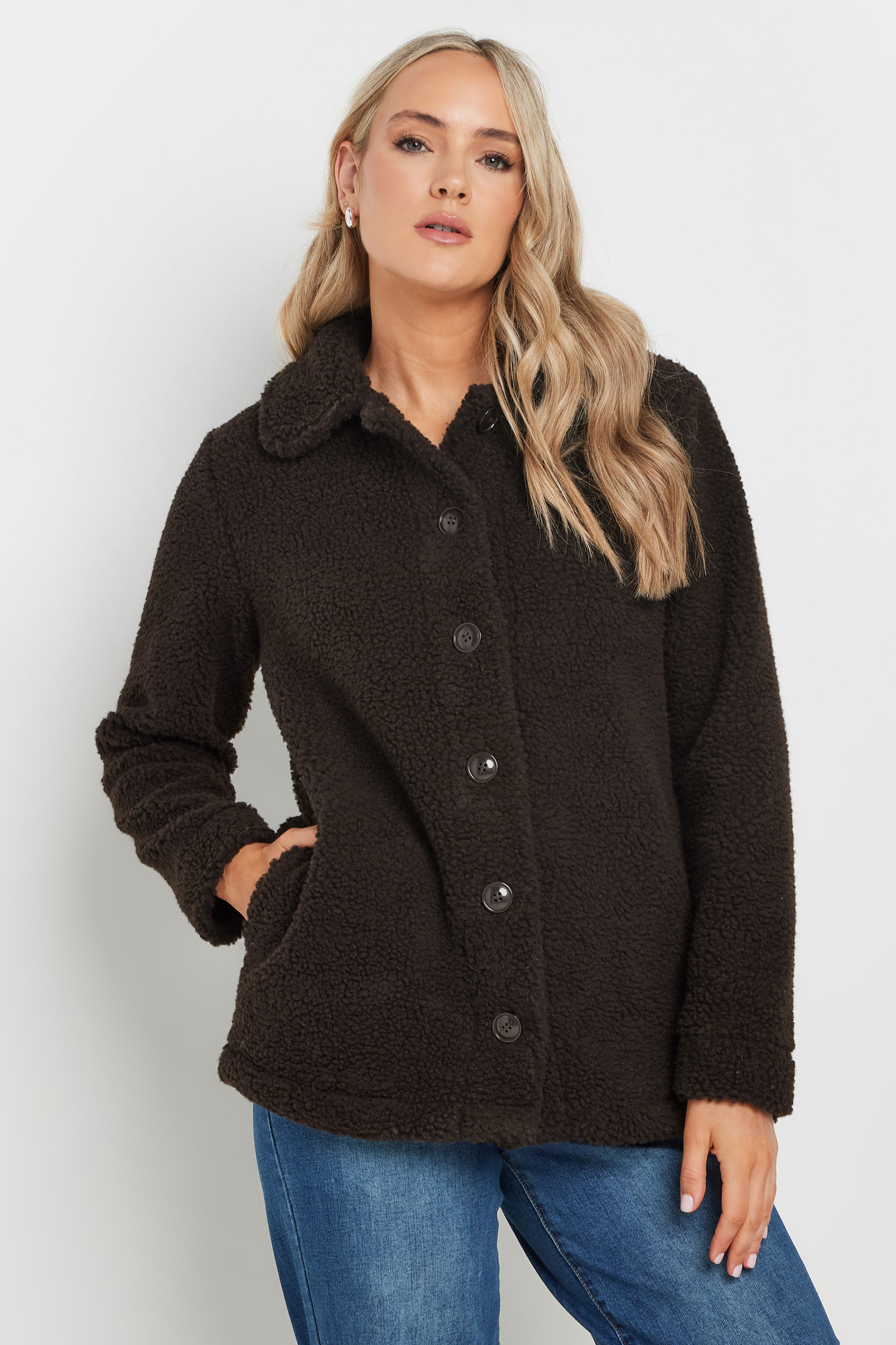 LTS Tall Chocolate Brown Teddy Fleece Jacket | Long Tall Sally 2