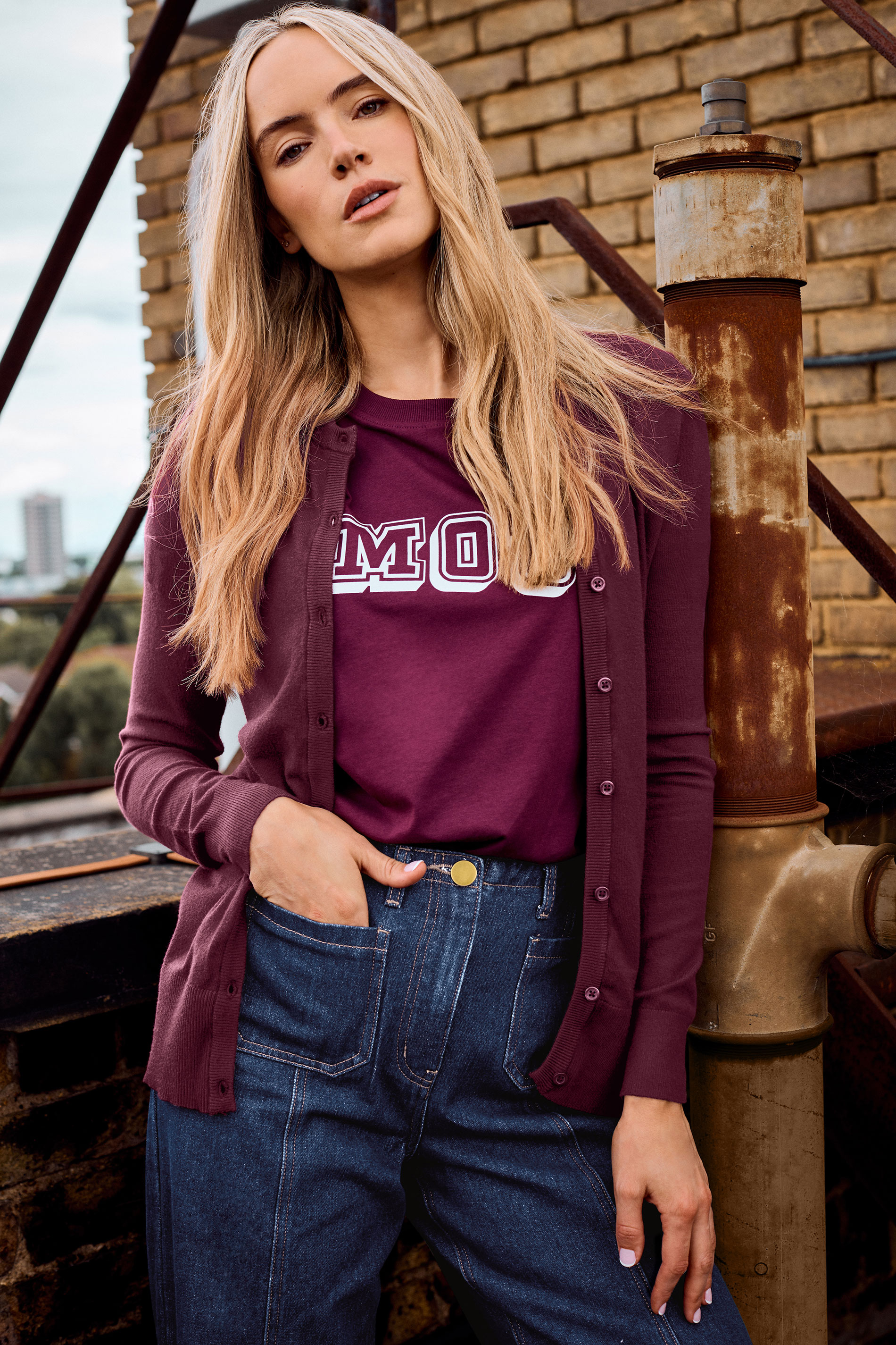 LTS Tall Cherry Red Crew Neck Button Cardigan | Long Tall Sally 1