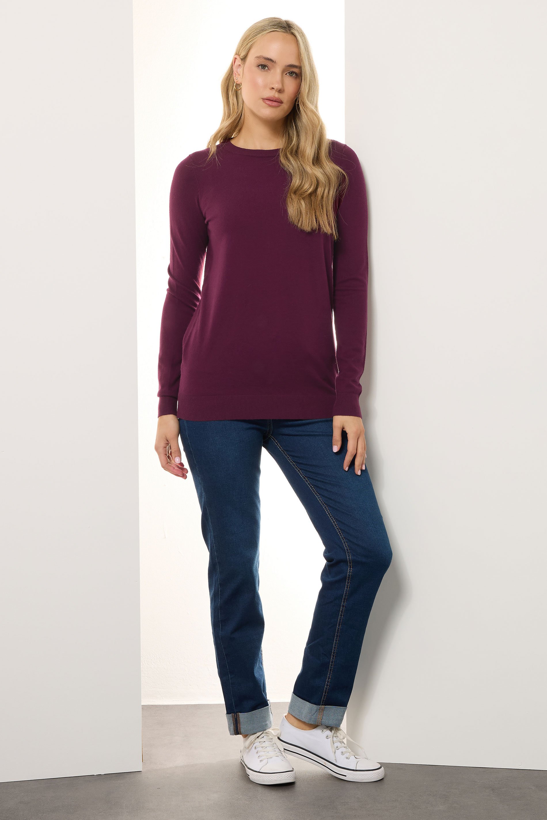 LTS Tall Dark Red Knitted Crew Neck Jumper | Long Tall Sally 2