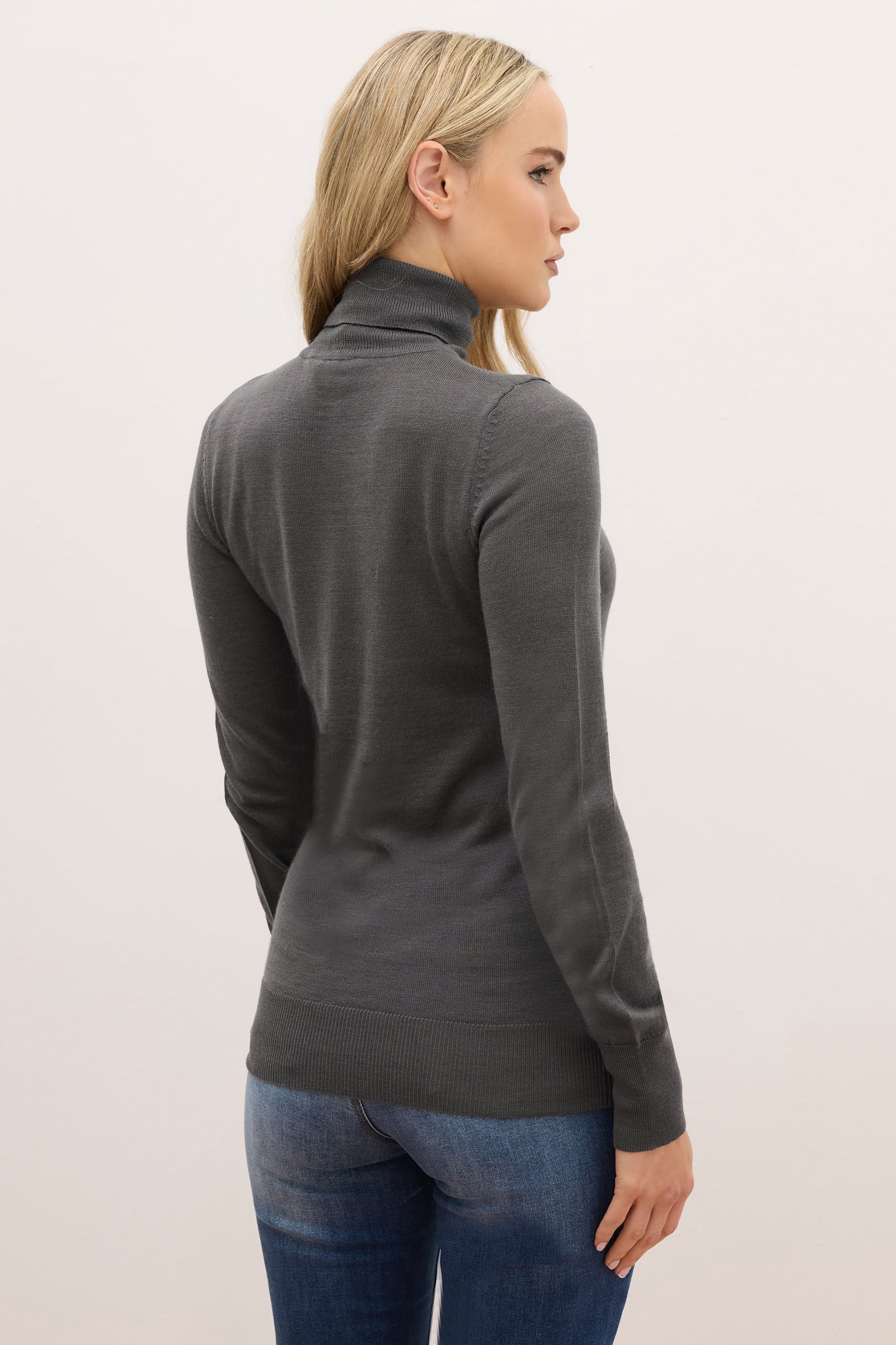 LTS PREMIUM Tall Dark Grey Merino Wool Roll Neck Jumper | Long Tall Sally 3