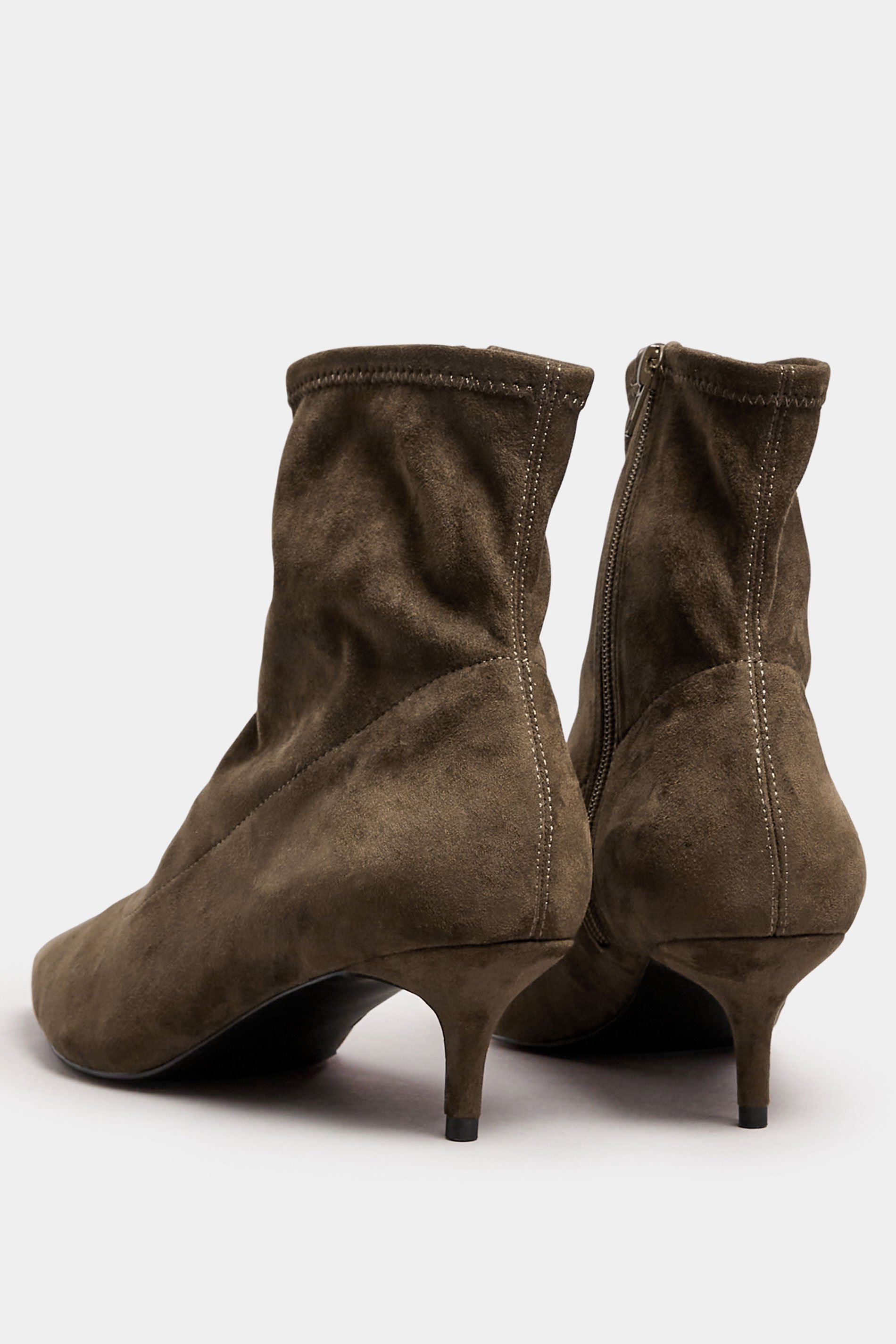 LTS Chocolate Brown Faux Suede Kitten Heeled Boots In Standard Fit | Long Tall Sally 4