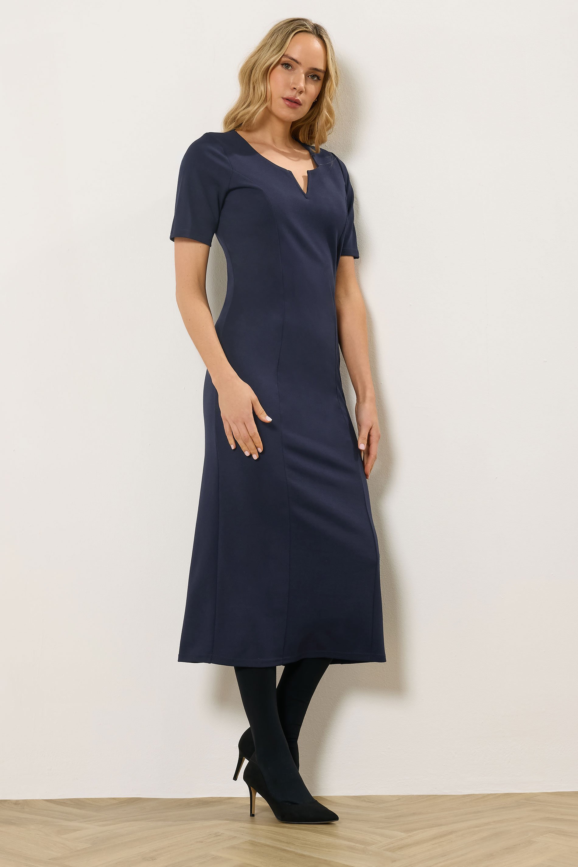 LTS Tall Women's Navy Blue Notch Neck Midi Dress | Long Tall Sally 2