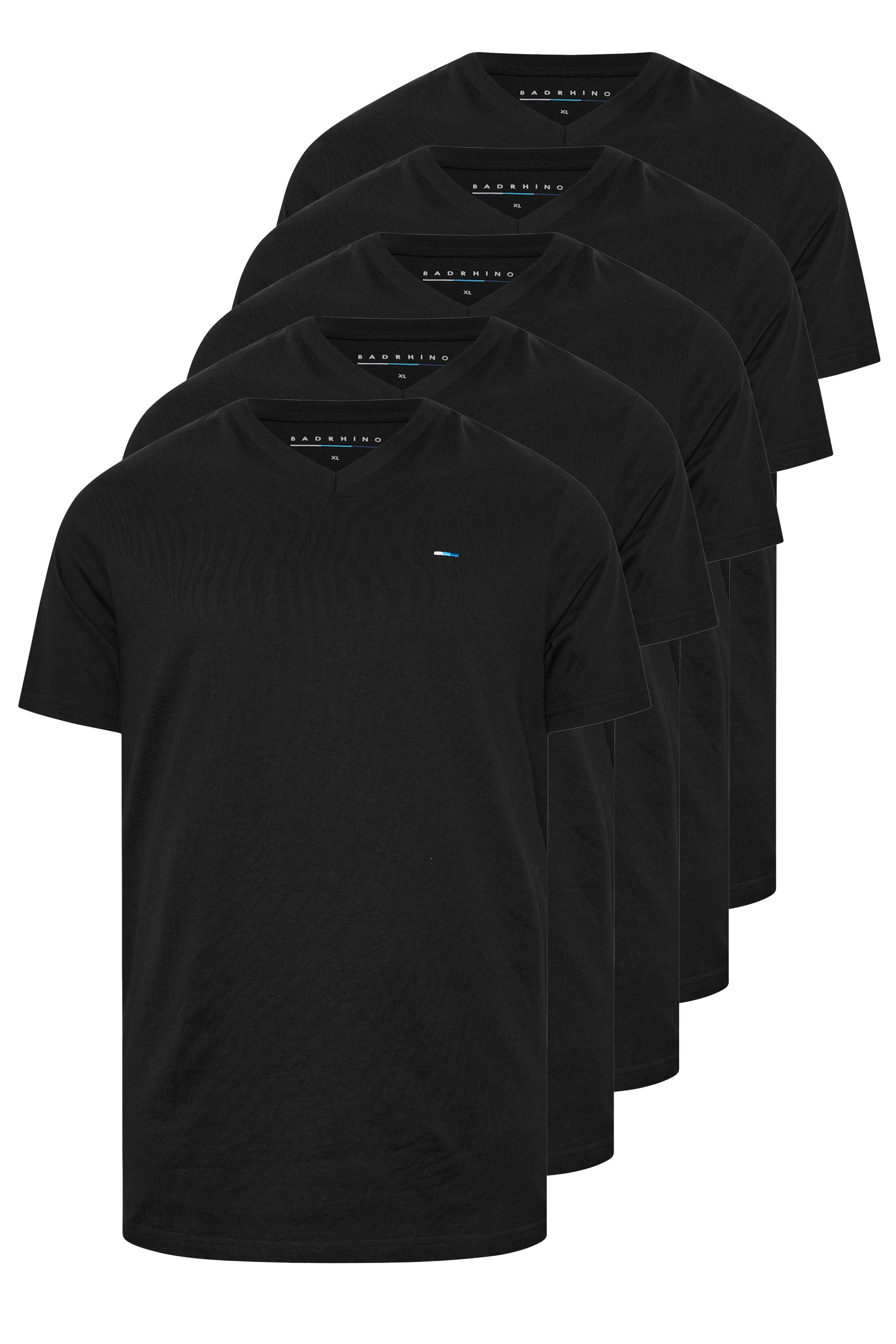 BadRhino Big & Tall Black 5 Pack Extra Long V-Neck T-Shirts | BadRhino 1