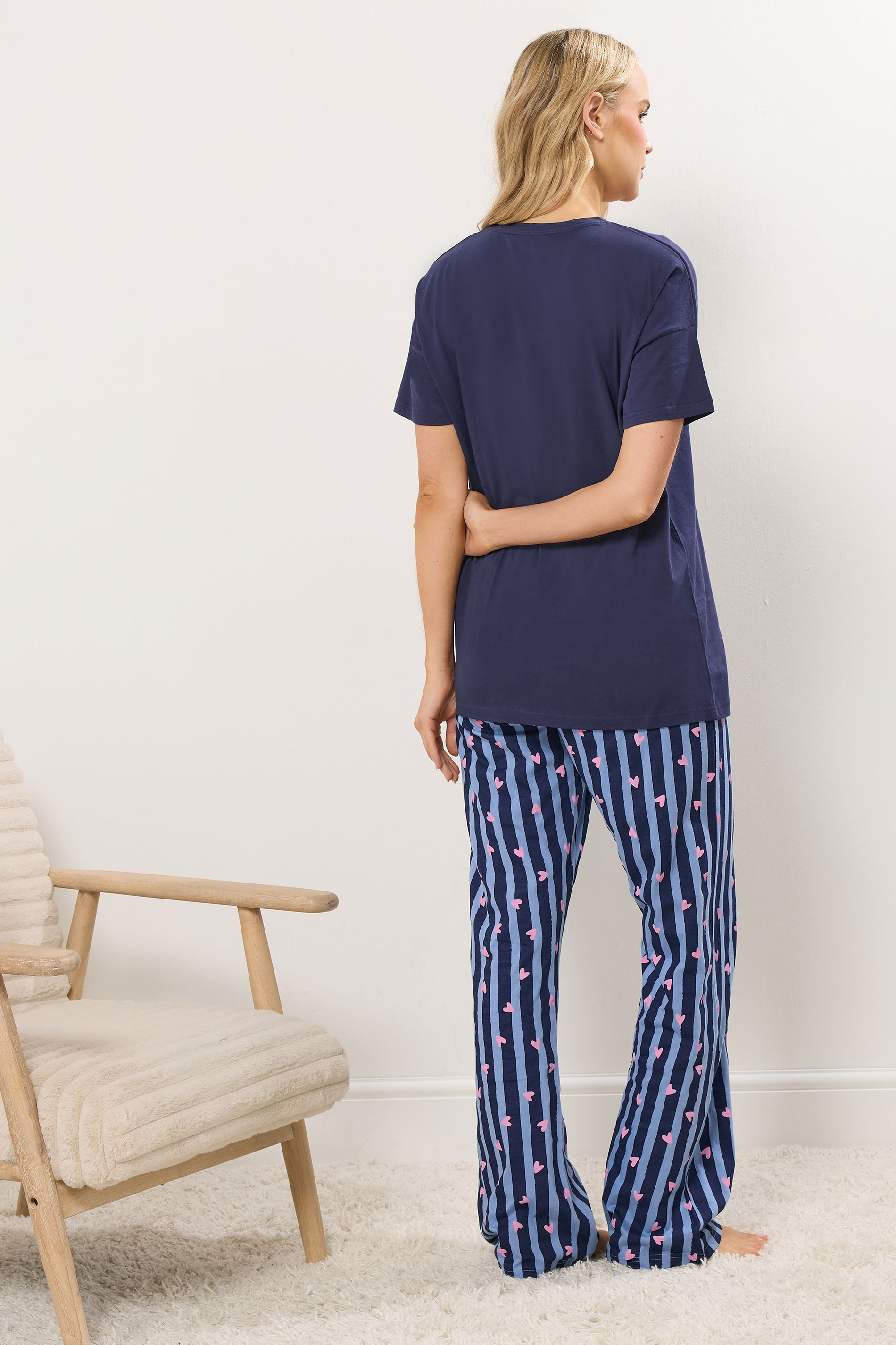 LTS Tall Women's Navy Blue 'Pasta Club' Wide Leg Pyjama Set | Long Tall Sally 3