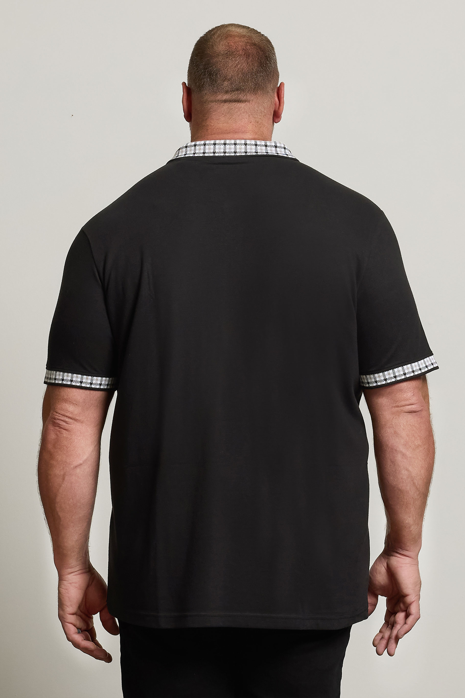 BadRhino Big & Tall Black Jacquard Checked Collar Polo Shirt | BadRhino 3