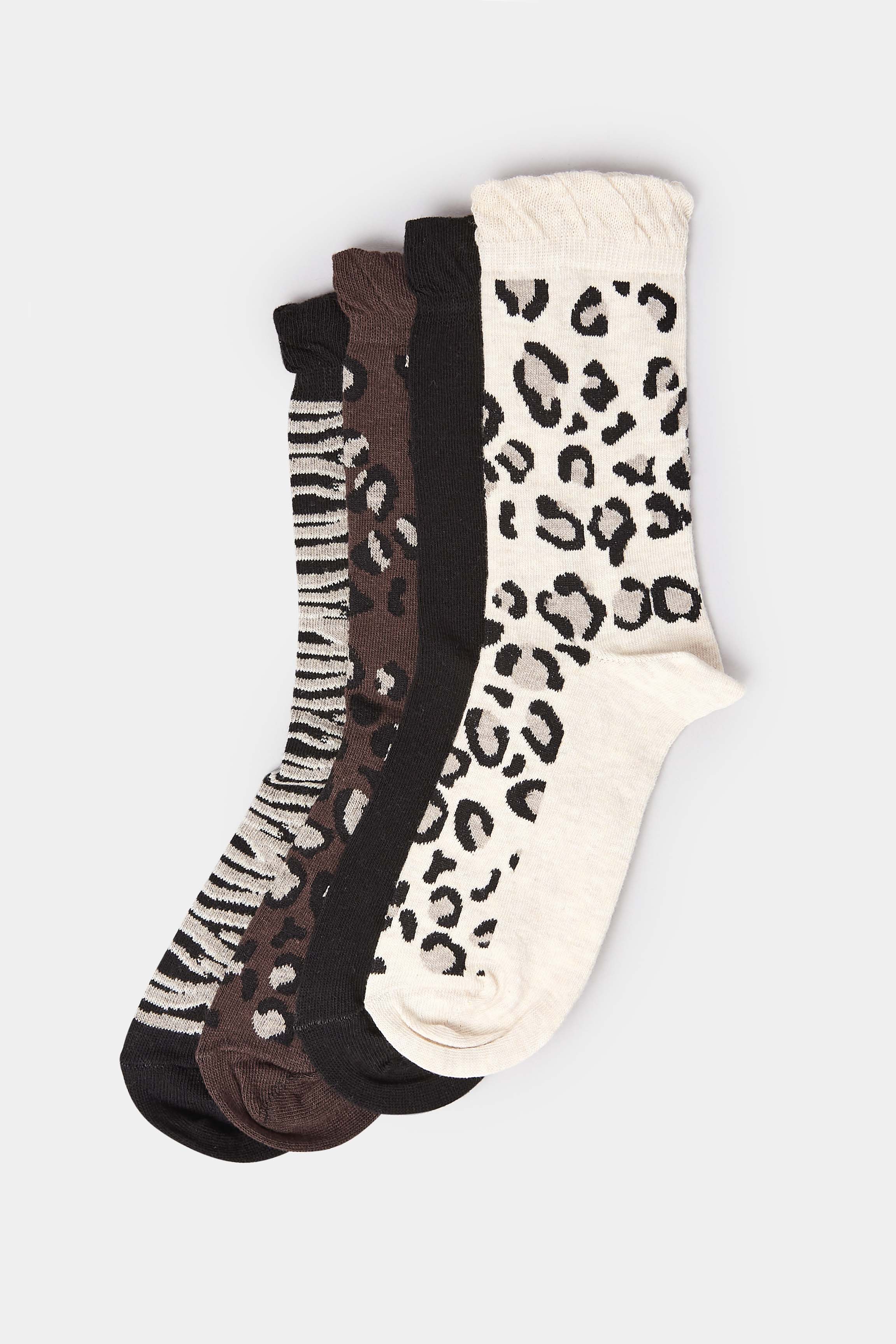 4 PACK White & Black Animal Print Socks | Yours Clothing  3