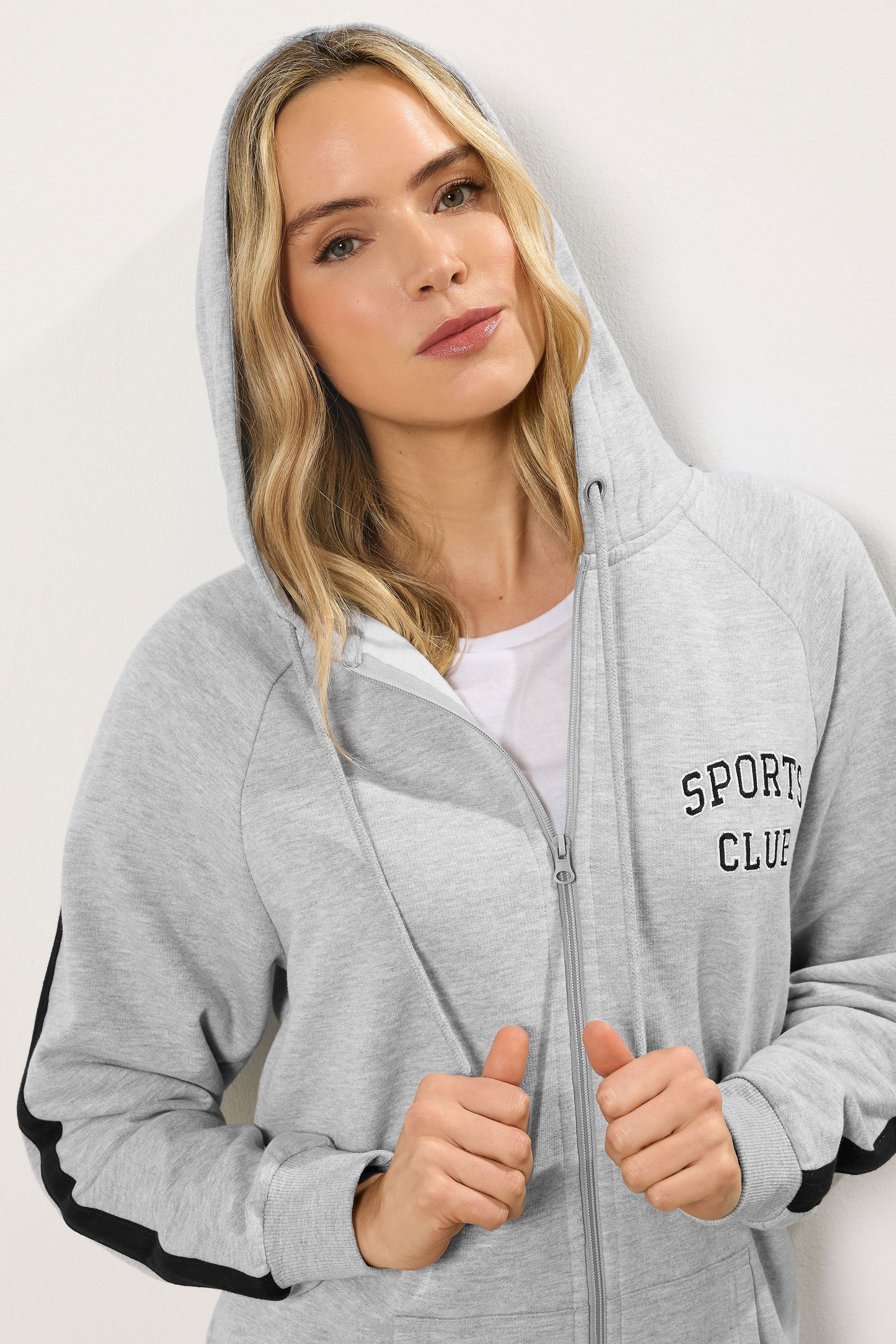 LTS Tall Women's Grey Marl 'Sports Club' Slogan Longline Hoodie | Long Tall Sally 4