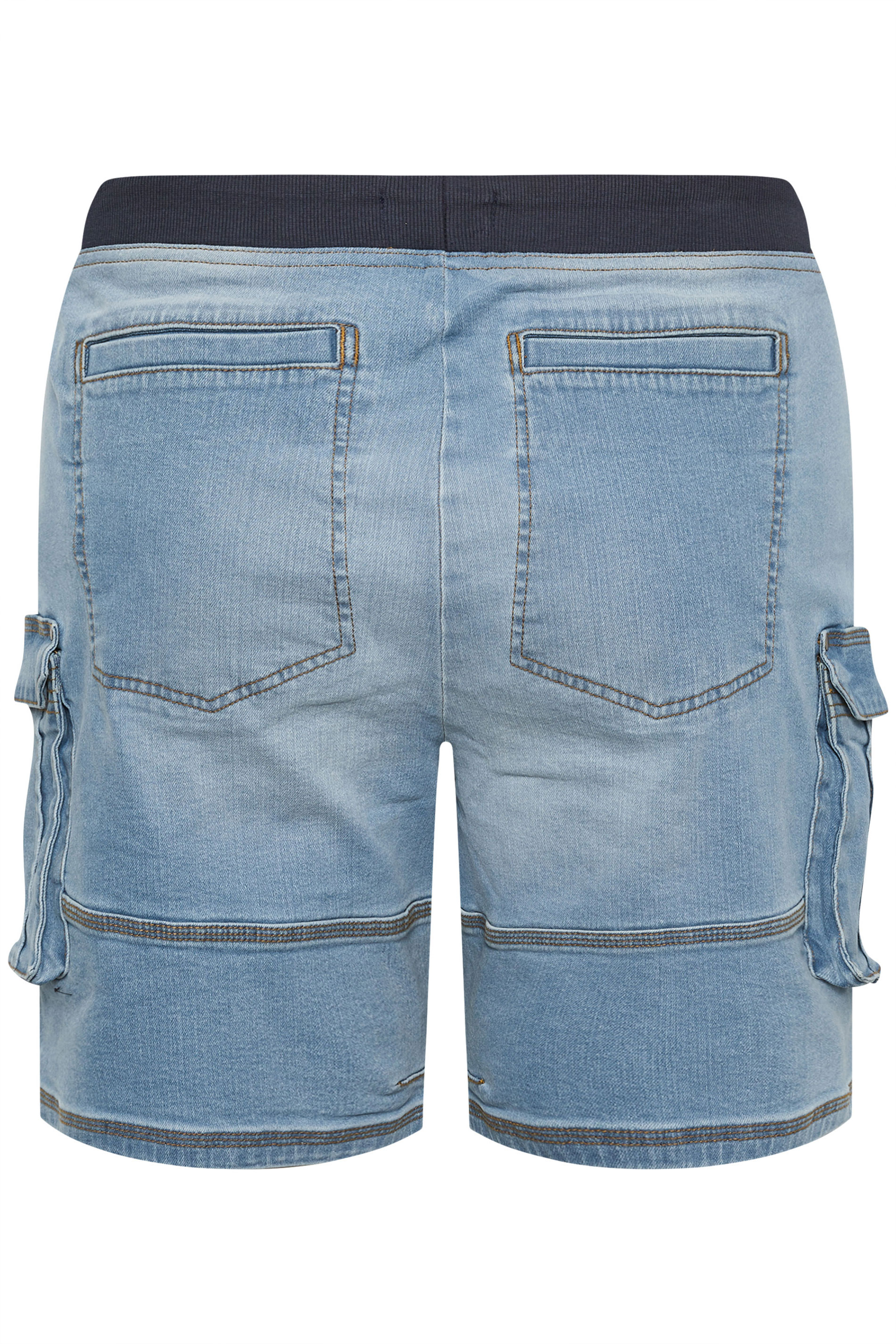 BadRhino Big & Tall Blue Light Wash Elasticated Waist Denim Cargo Shorts | BadRhino 7