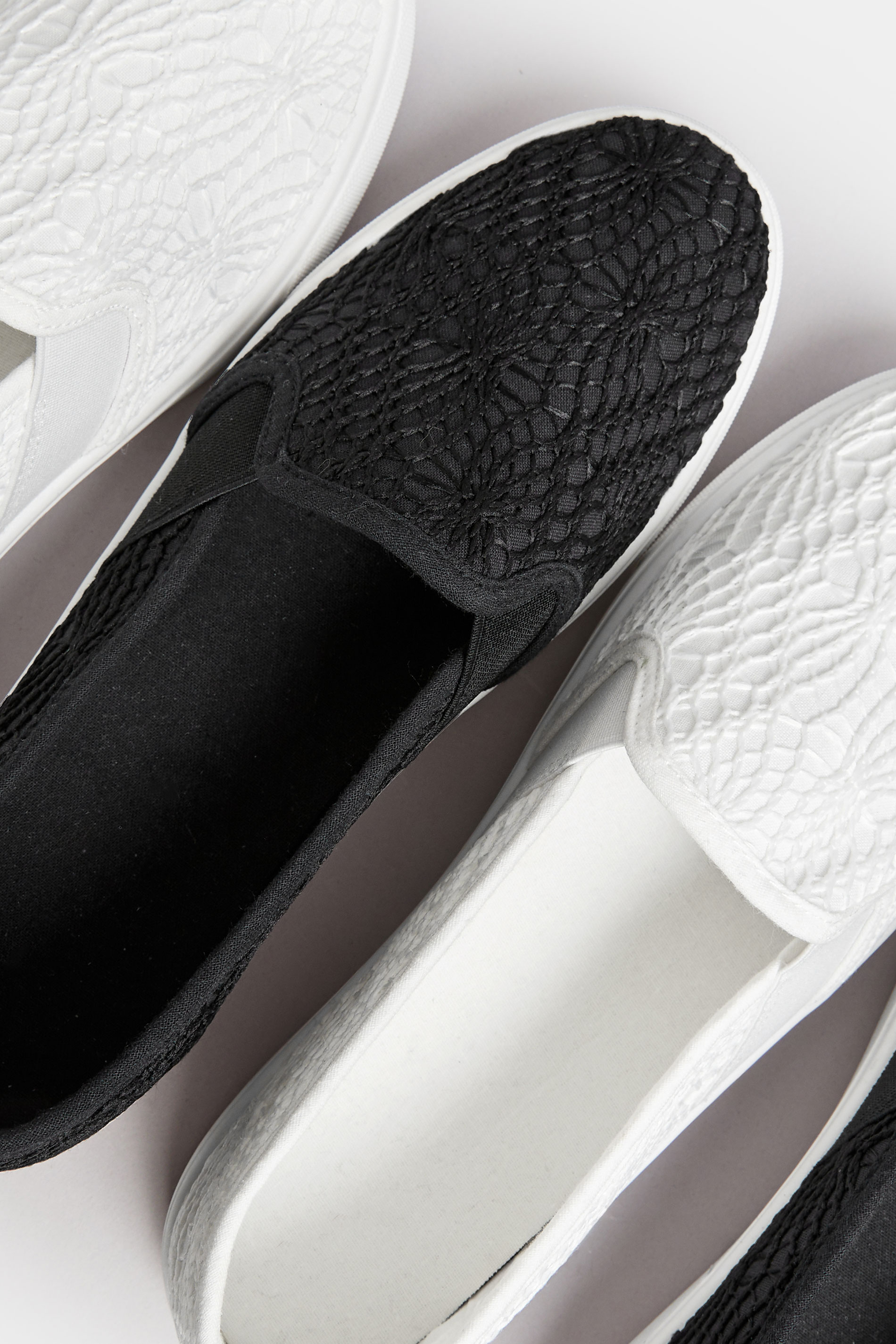 Black Broderie Anglaise Slip-On Trainers In Wide E Fit | Yours Clothing 6