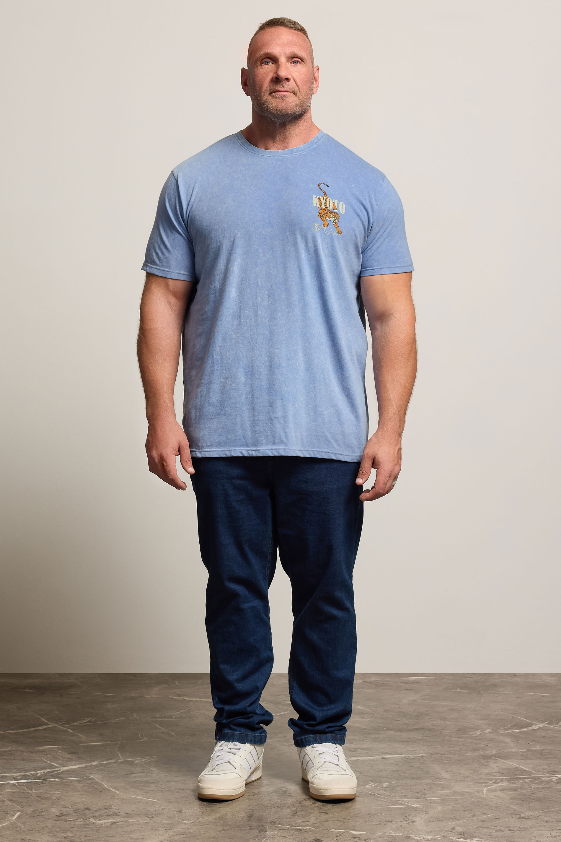 BadRhino Big & Tall Light Blue Acid Wash Kyoto Tiger Graphic T-Shirt | BadRhino 3