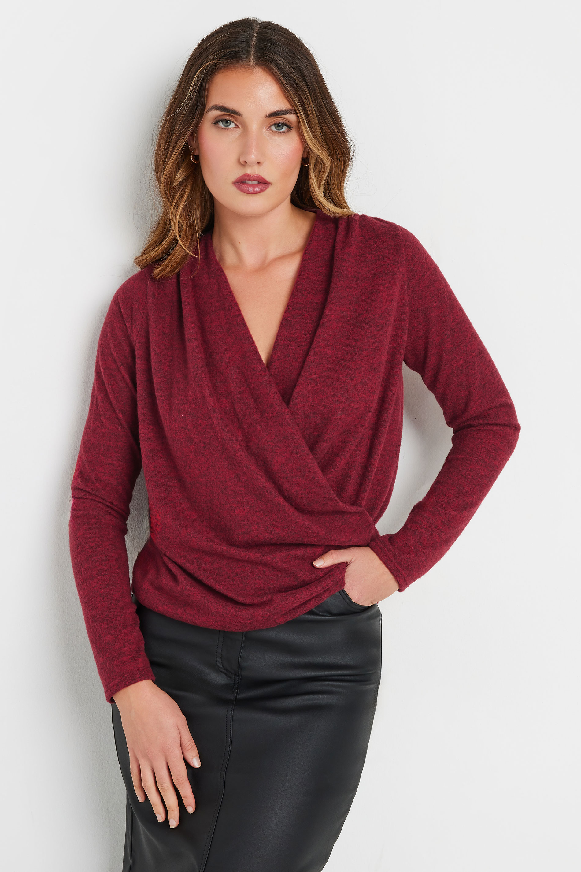 LTS Tall Burgundy Red Soft Touch Wrap Top | Long Tall Sally 1