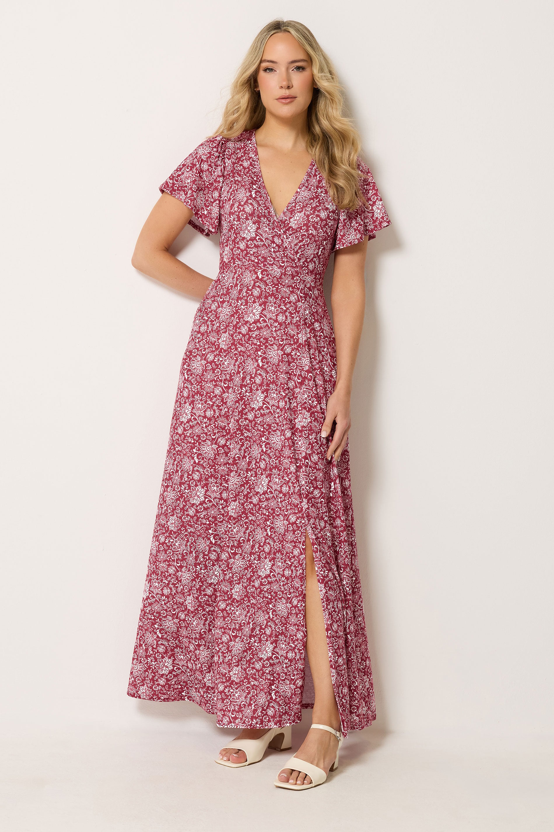 LTS Tall Women's Burgundy Red Paisley Wrap Maxi Dress | Long Tall