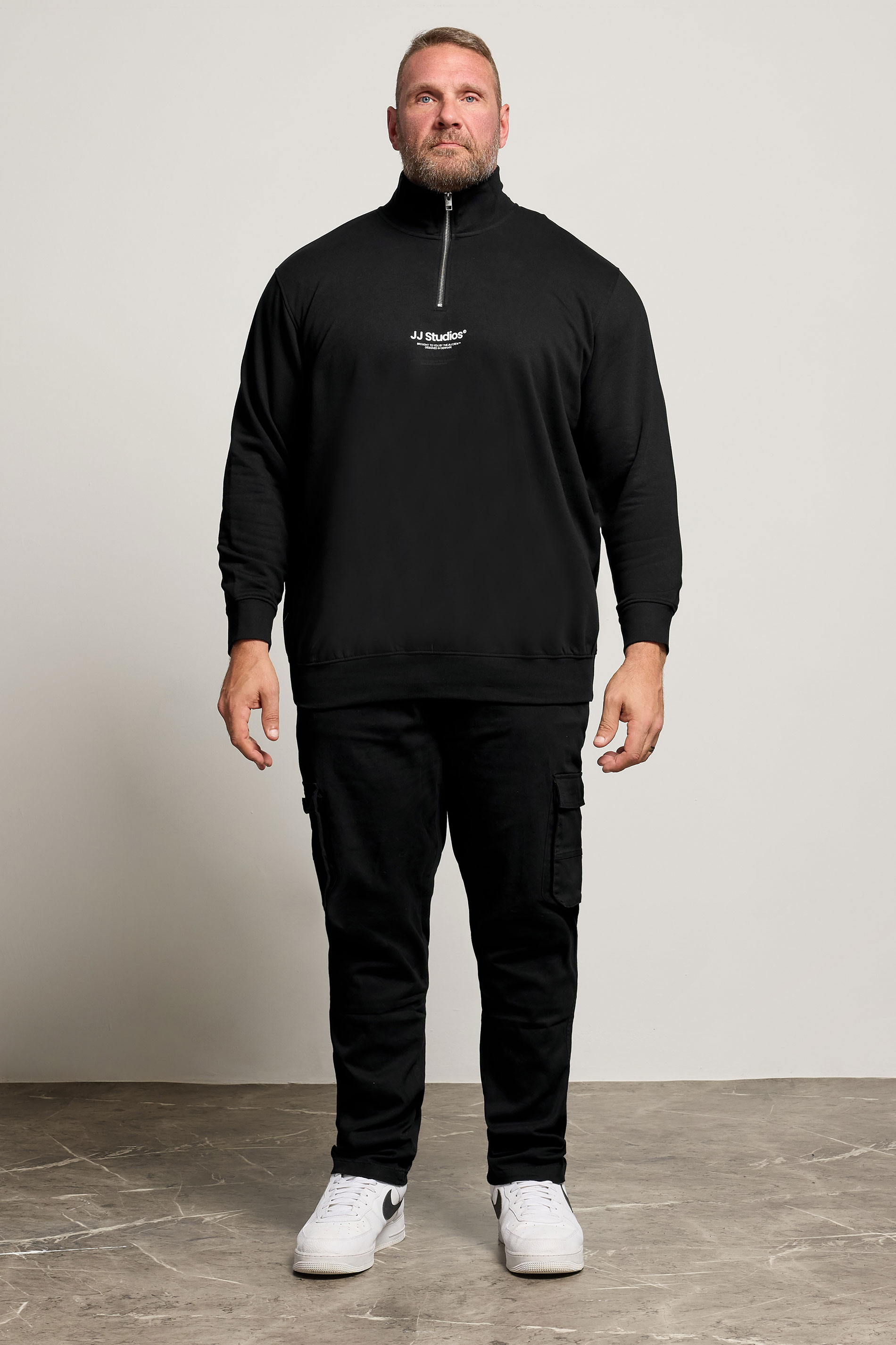 JACK & JONES Big & Tall Black JJ Studio Quarter Zip Sweatshirt | BadRhino 3